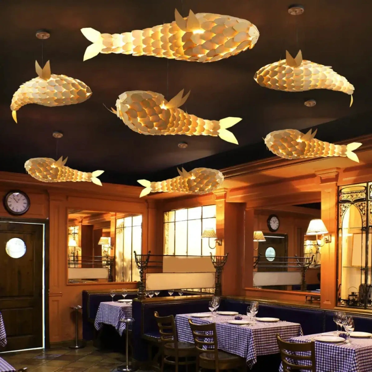 Suspension poisson doré pour salle à manger, tailles S à XXL