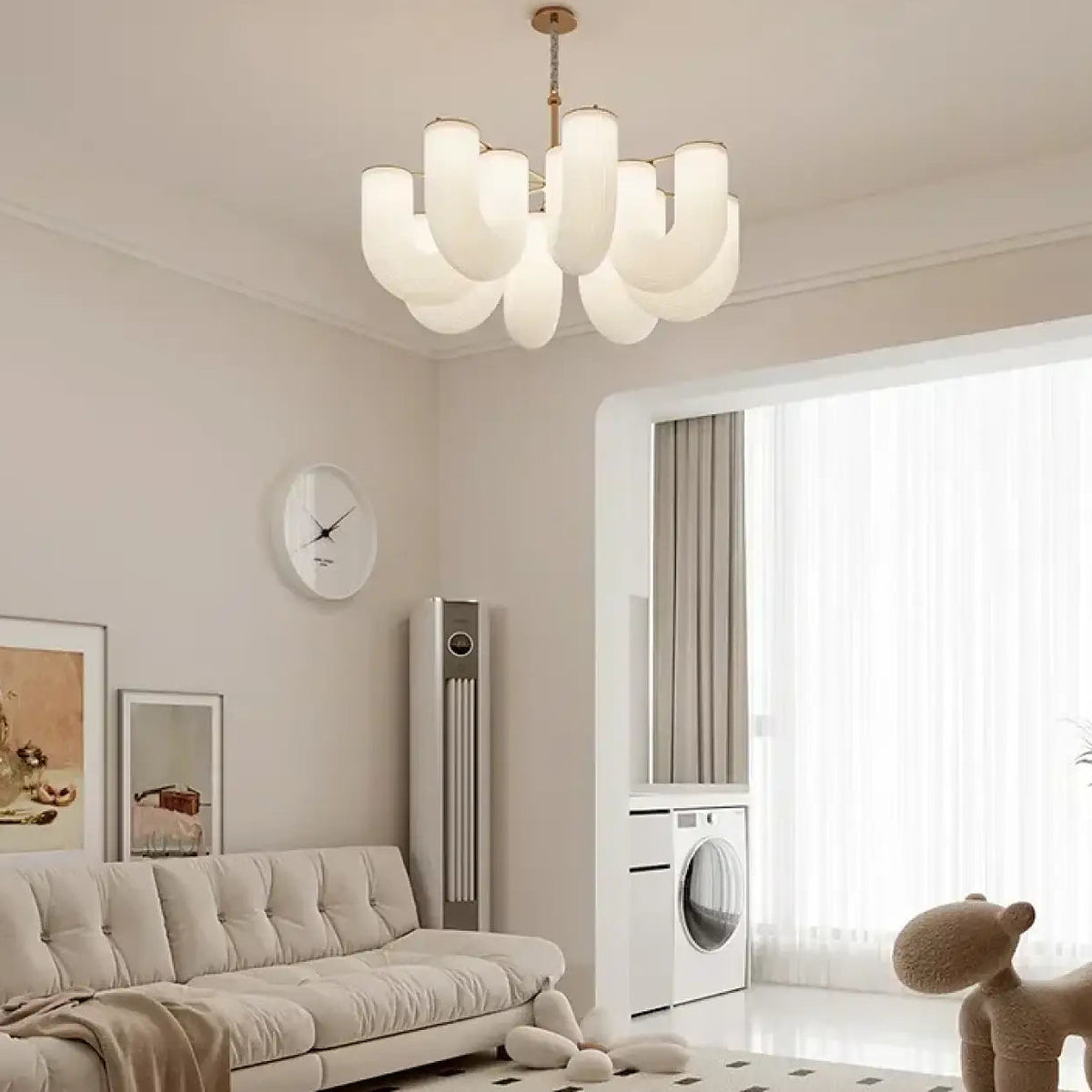 Suspension laiton et verre opalin courbé, 4, 6 ou 8 lampes