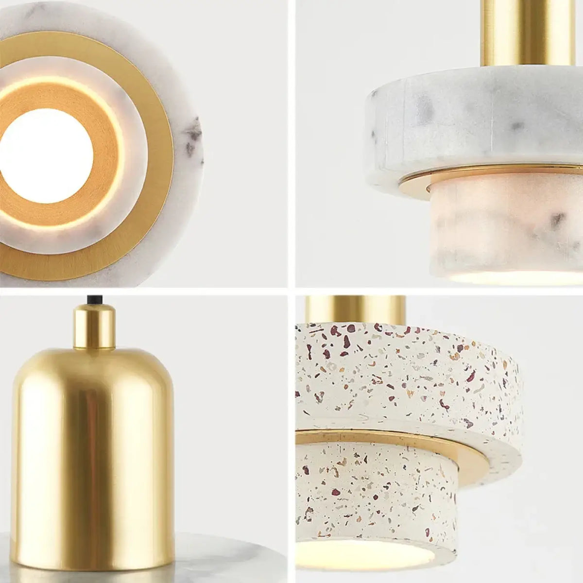 Suspension en laiton et terrazzo, blanc, gris ou noir