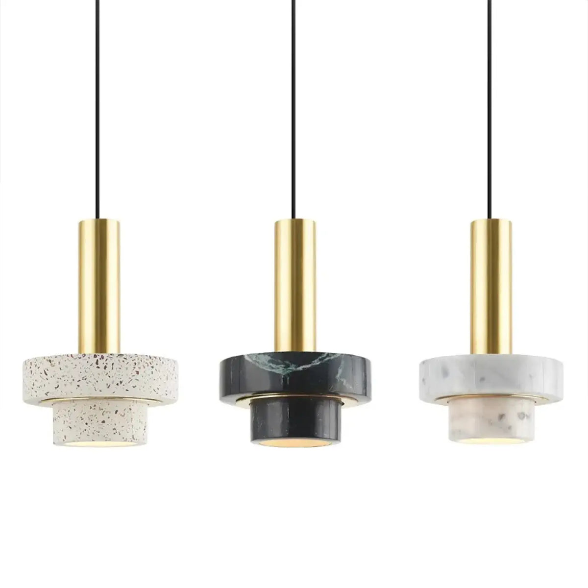 Suspension en laiton et terrazzo, blanc, gris ou noir