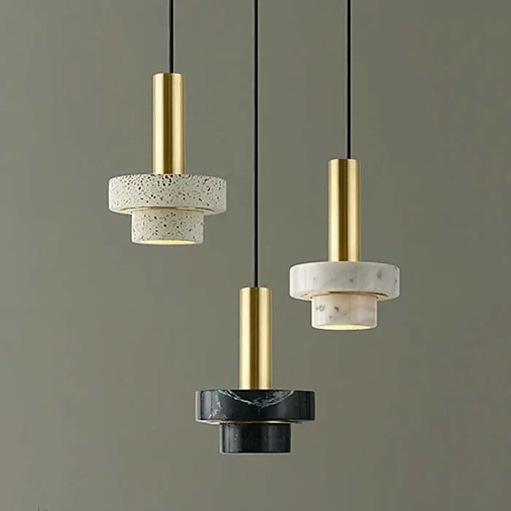 Suspension en laiton et terrazzo, blanc, gris ou noir