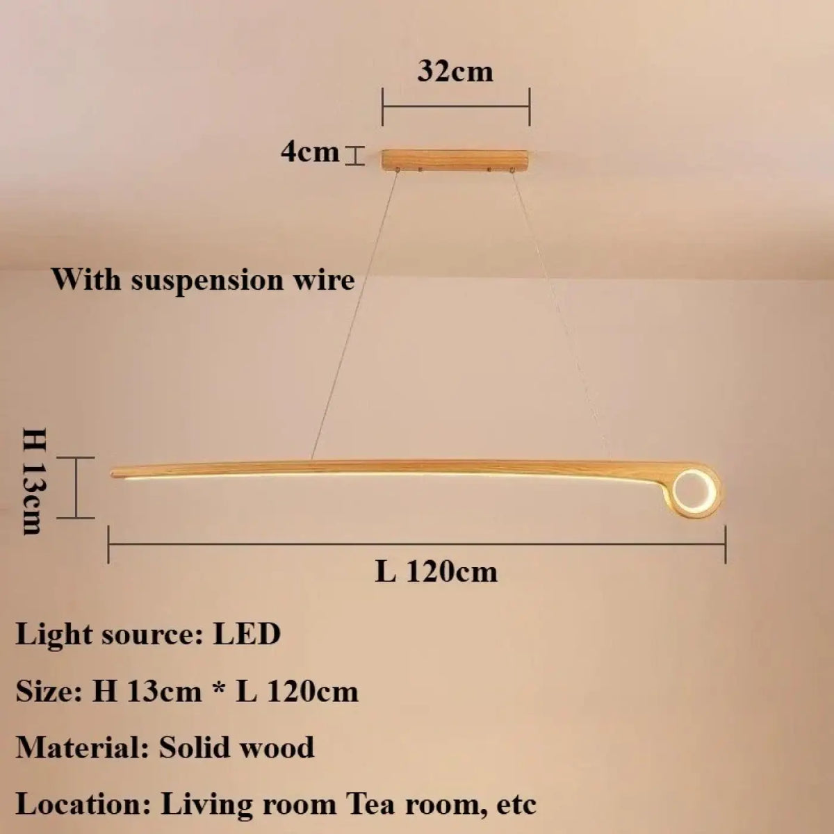 Suspension LED en bois massif, modèles A ou B, lumière réglable