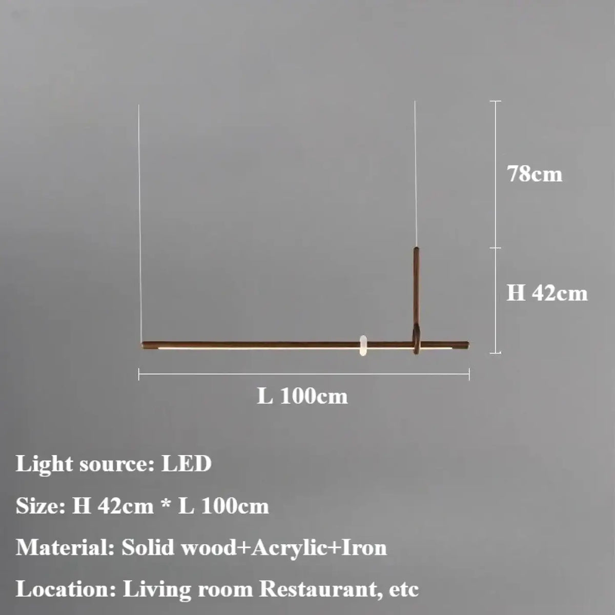Suspension LED linéaire en bois massif, marron ou beige, S ou M