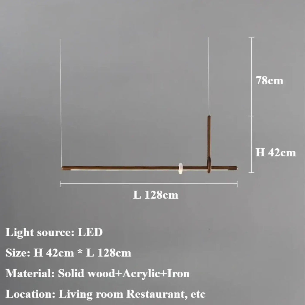 Suspension LED linéaire en bois massif, marron ou beige, S ou M