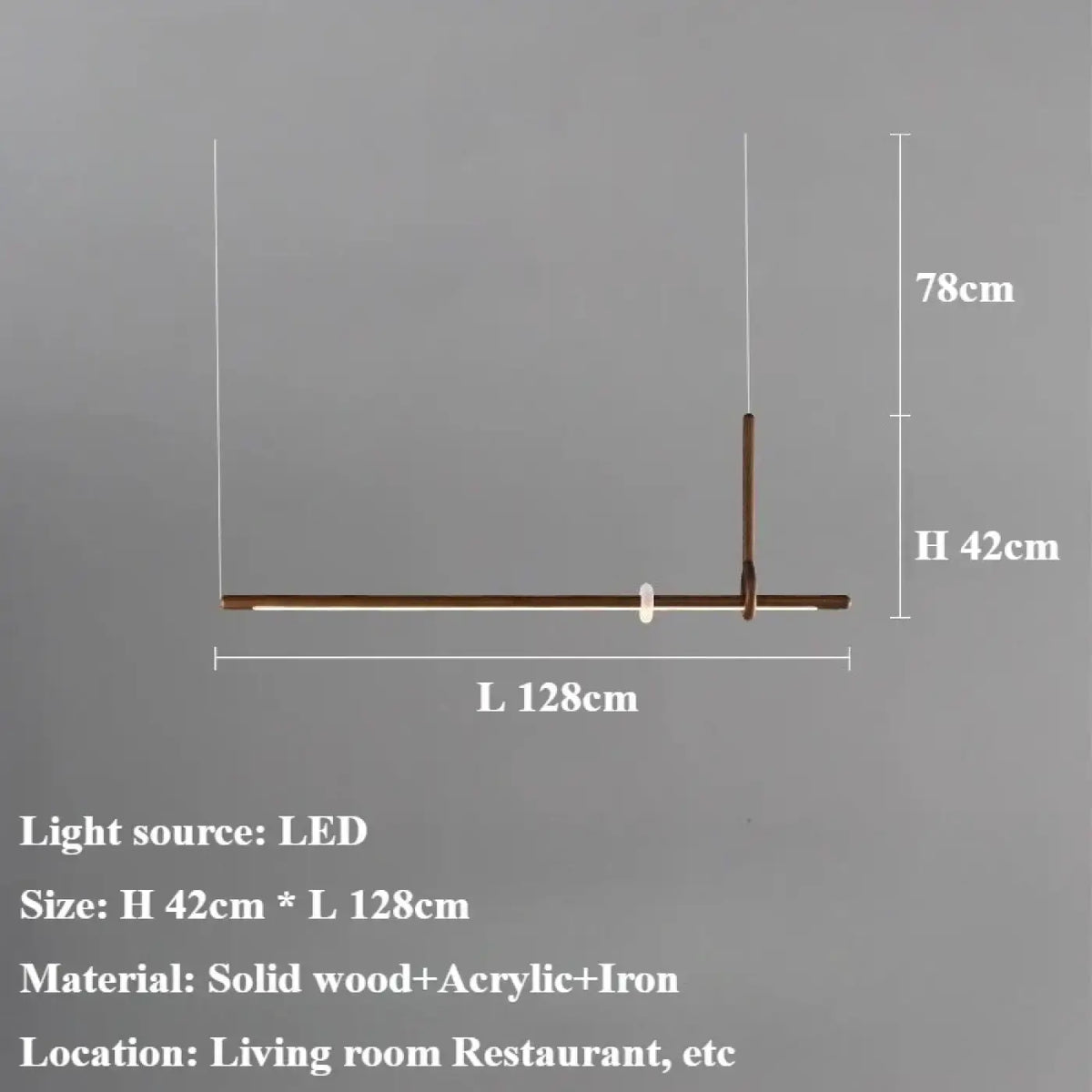 Suspension LED linéaire en bois massif, marron ou beige, S ou M