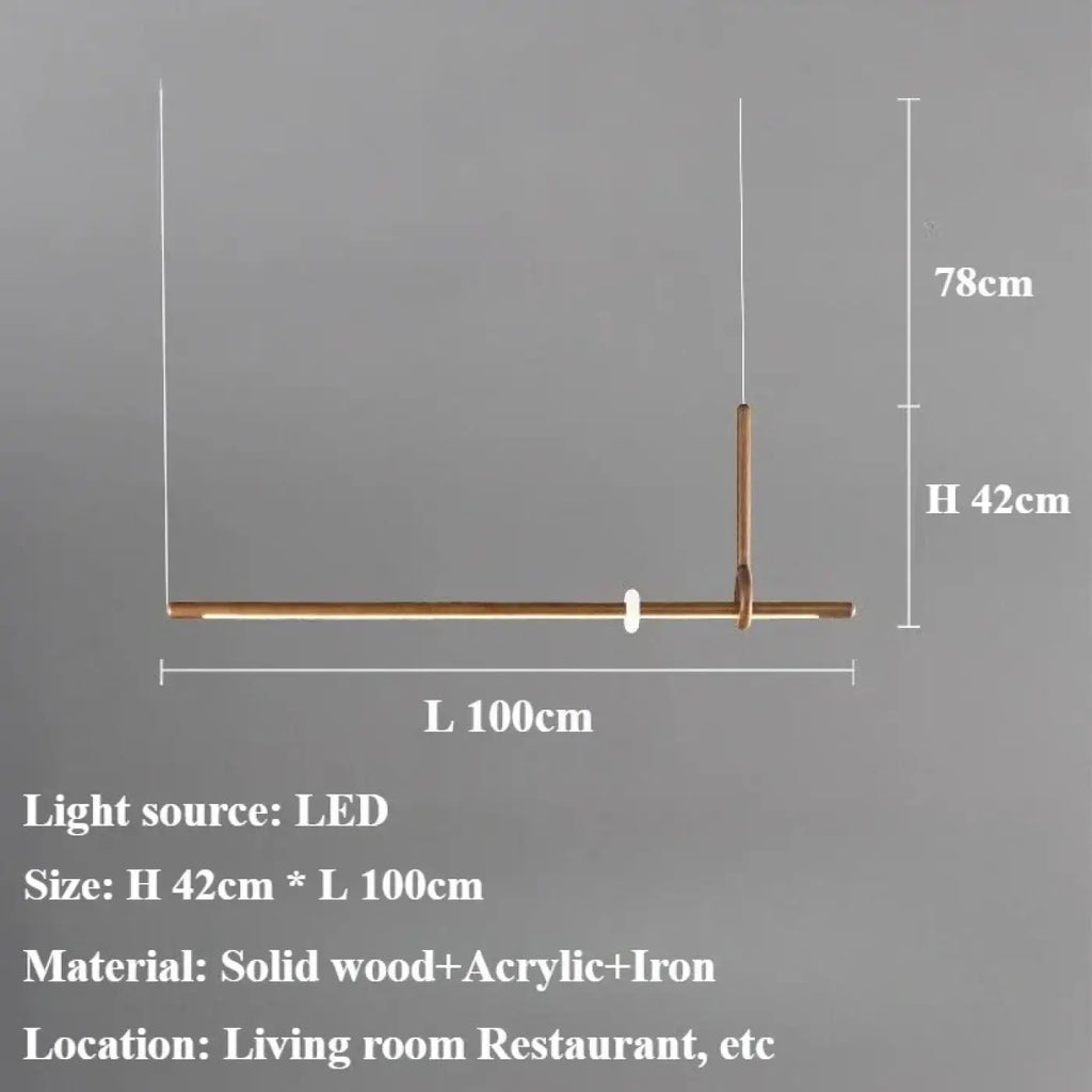 Suspension LED linéaire en bois massif, marron ou beige, S ou M