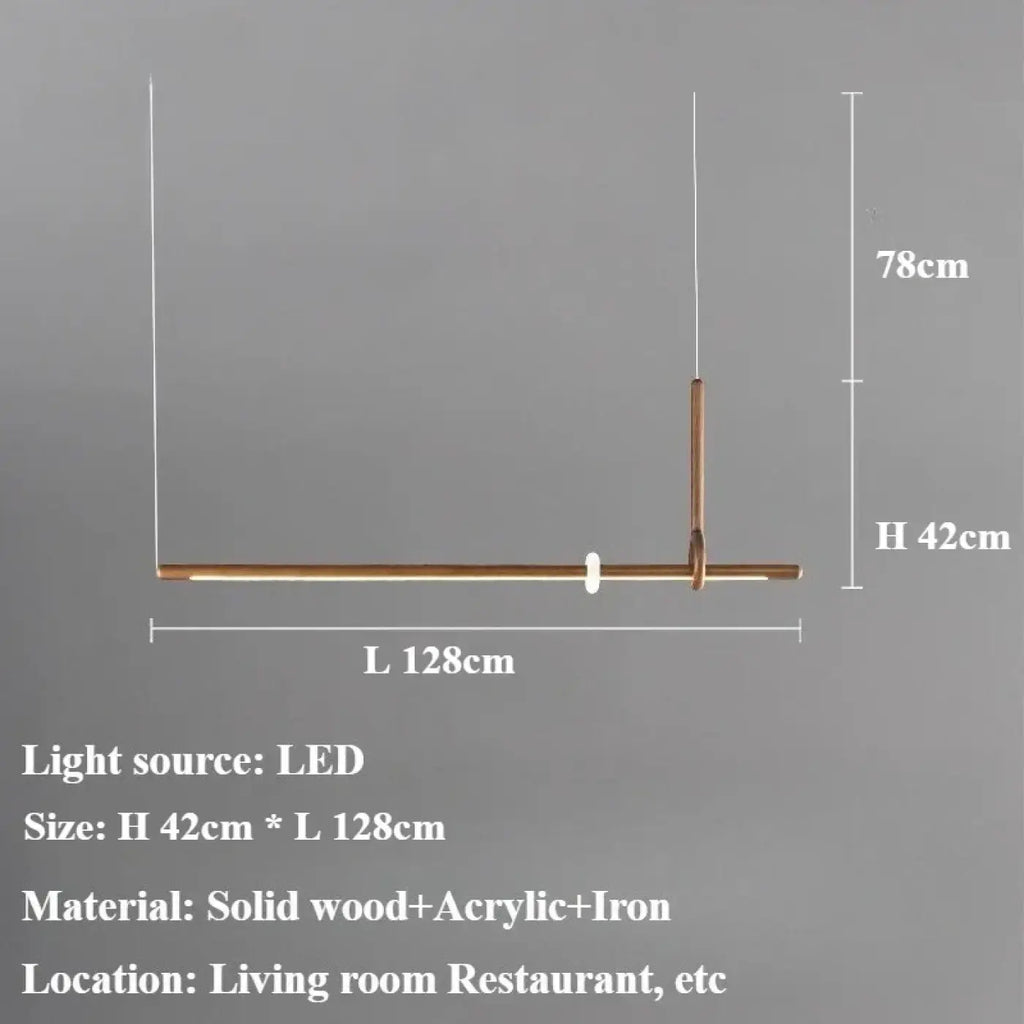 Suspension LED linéaire en bois massif, marron ou beige, S ou M