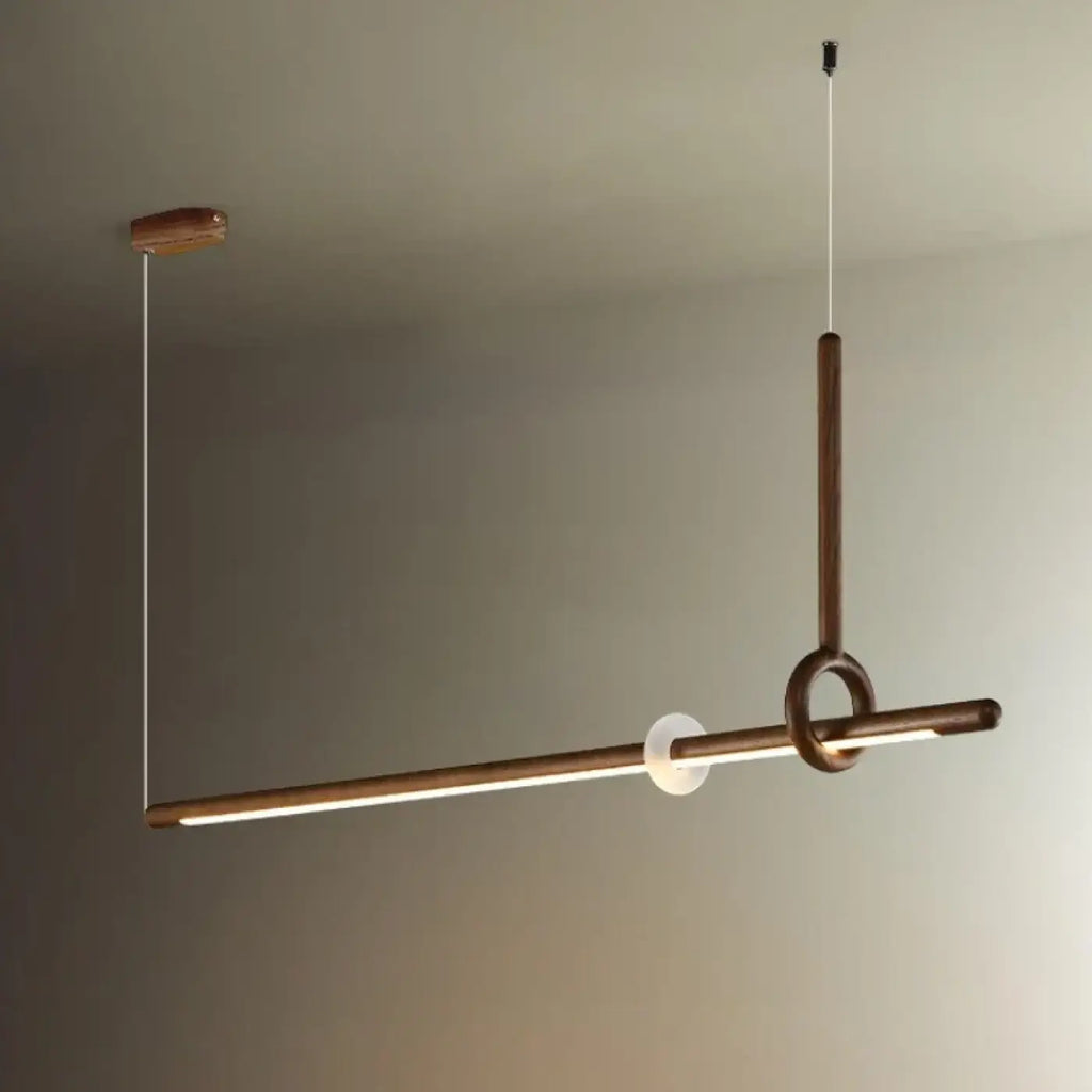 Suspension LED linéaire en bois massif, marron ou beige, S ou M