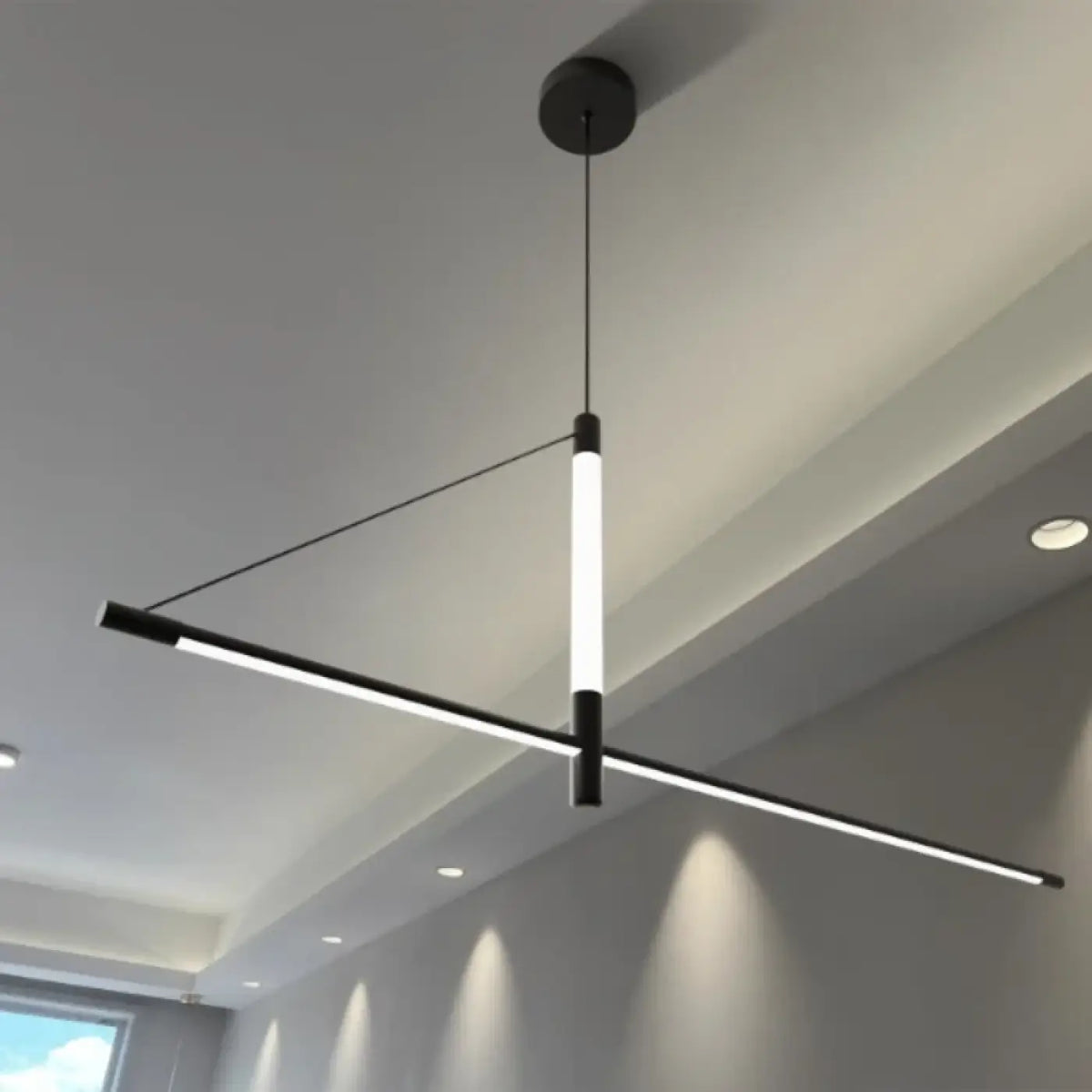Suspension LED linéaire noire, trois choix de lumière