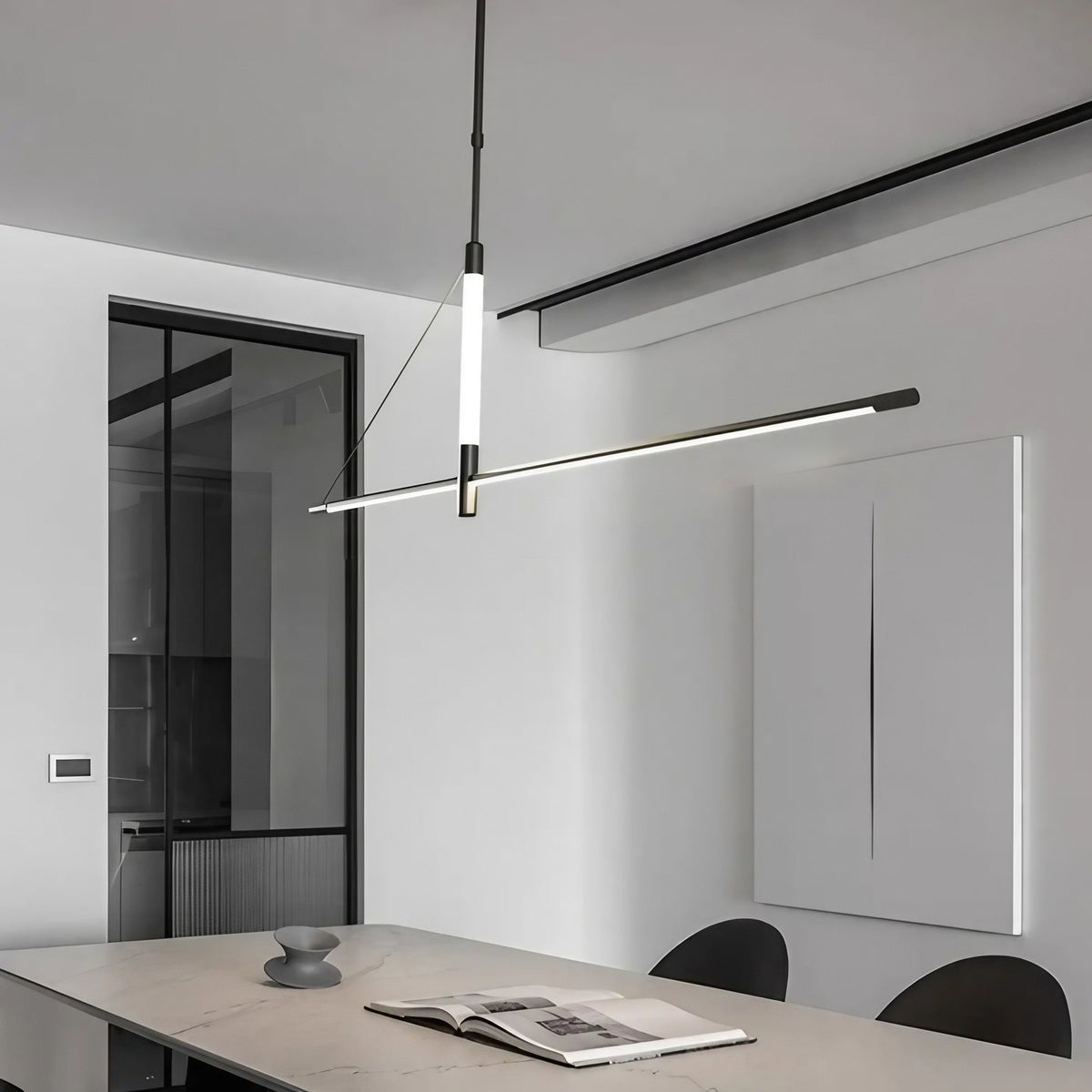 Suspension LED linéaire noire, trois choix de lumière