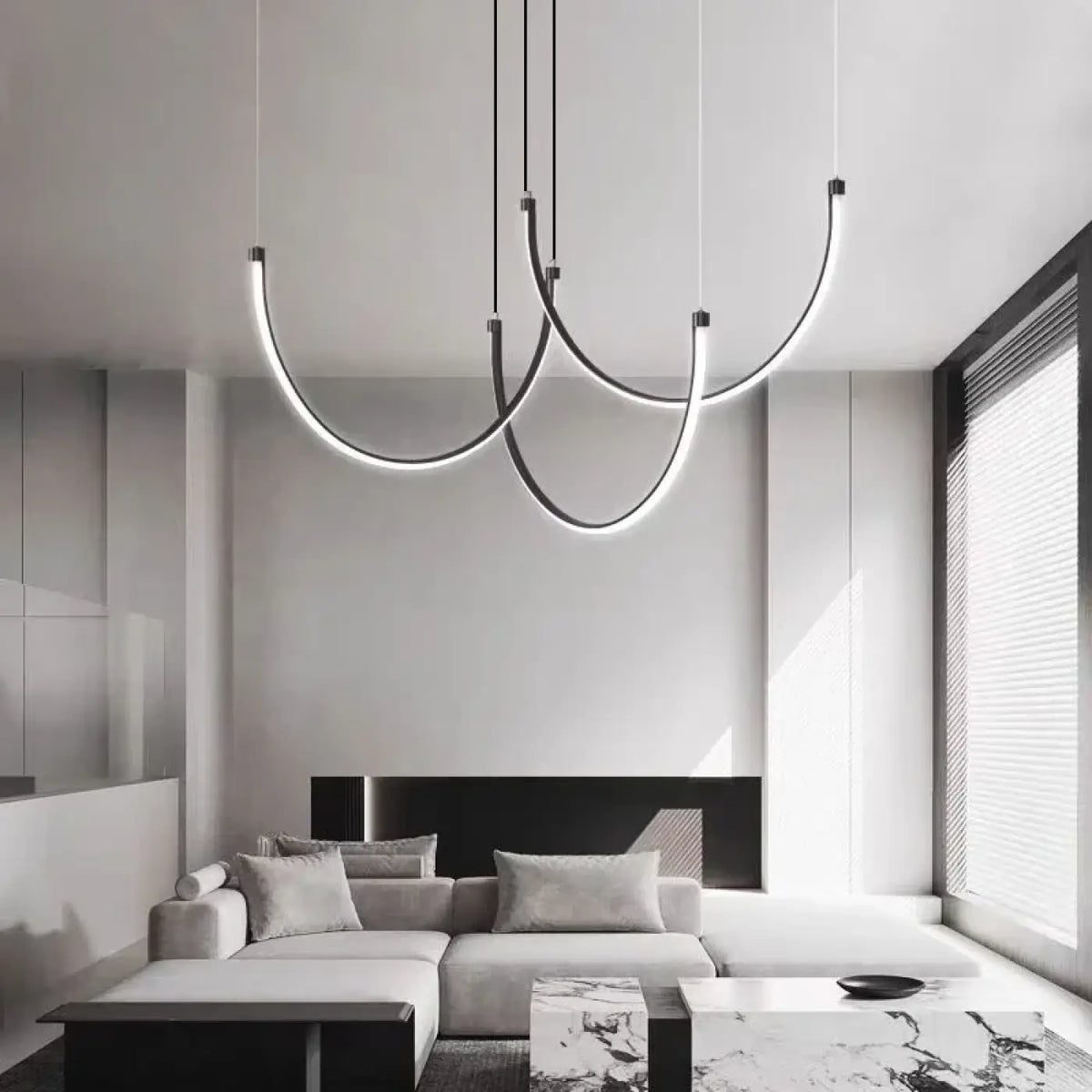 Suspension LED minimaliste à lignes fluides, tailles S ou M