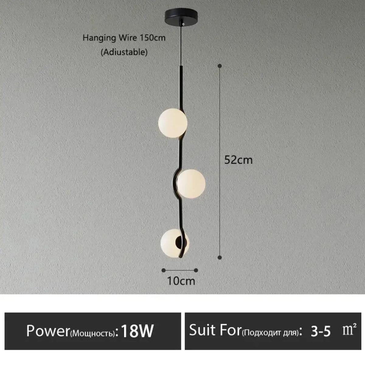 Suspension minimaliste à boules lumineuses, noir ou doré