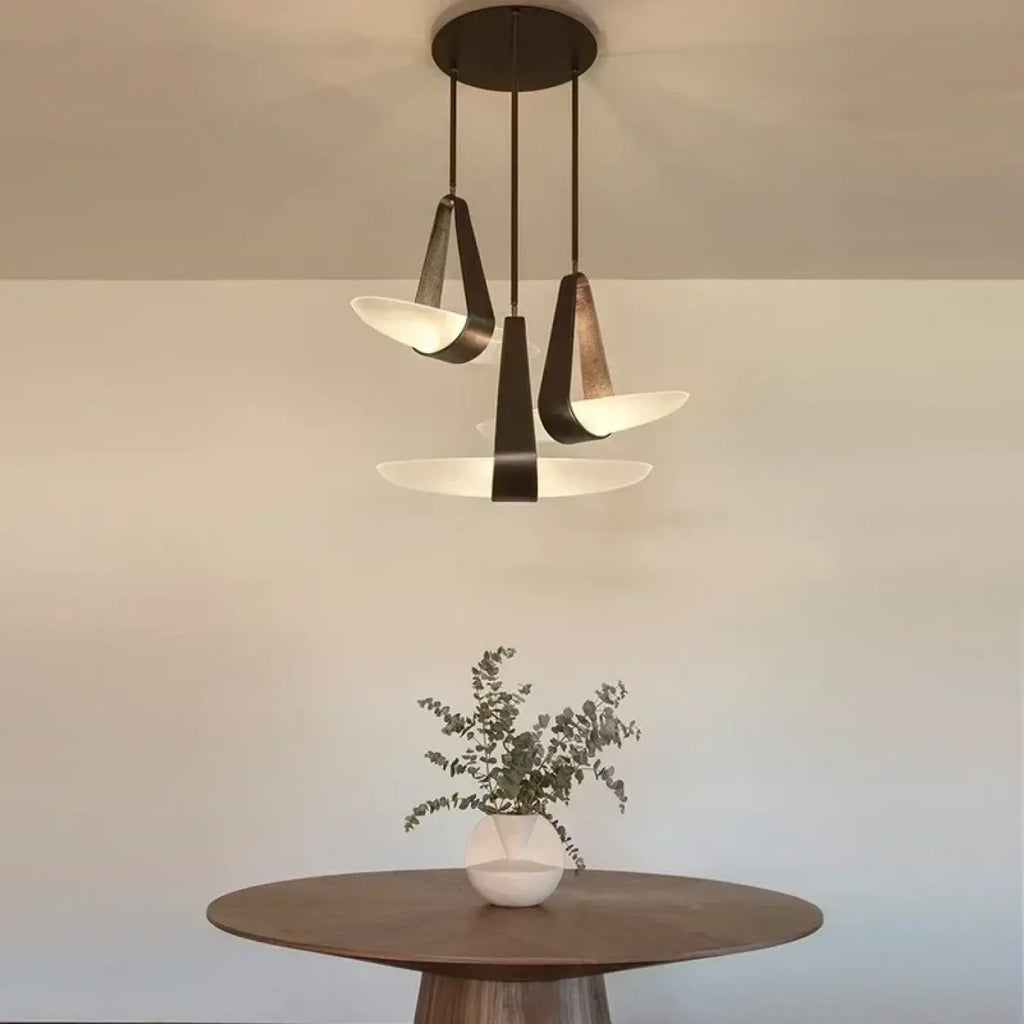 Suspension LED minimaliste en cuir et verre, tailles S ou M