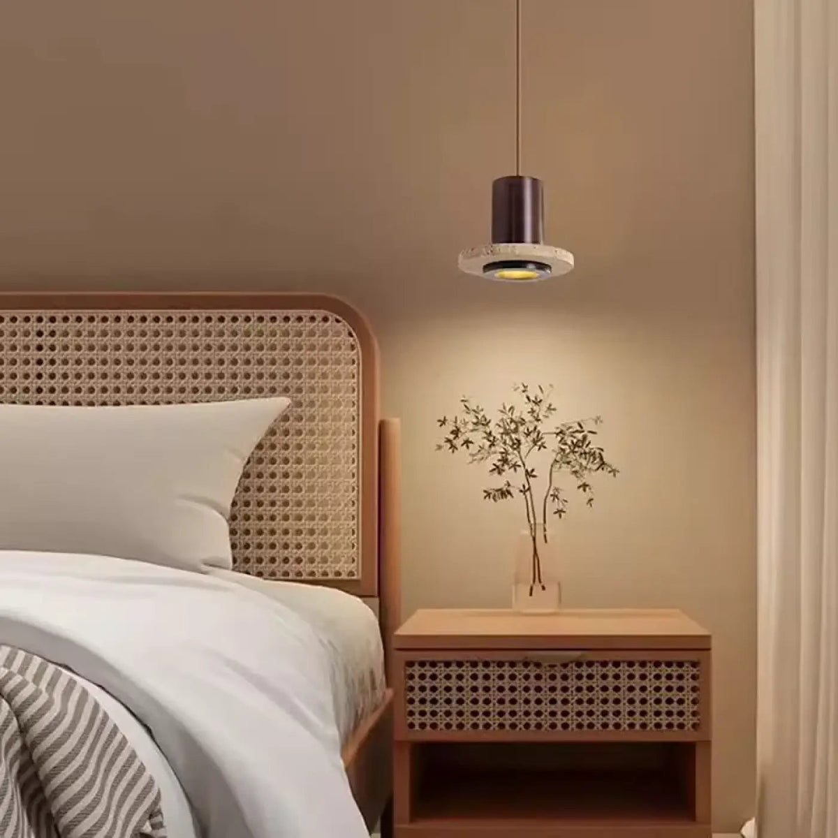 Suspension LED en travertin, style minimaliste, blanc ou marron