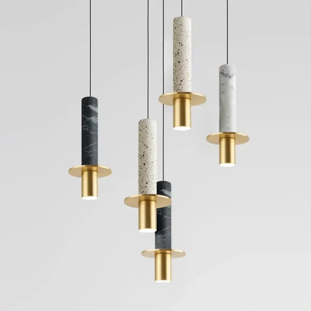 Suspension tube en pierre avec détail en laiton, blanc ou noir