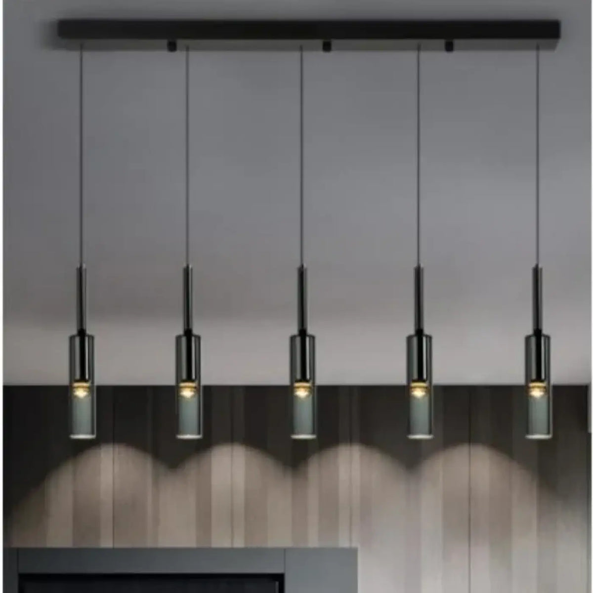 Suspension cylindre noir et verre, de 1 à 5 lampes