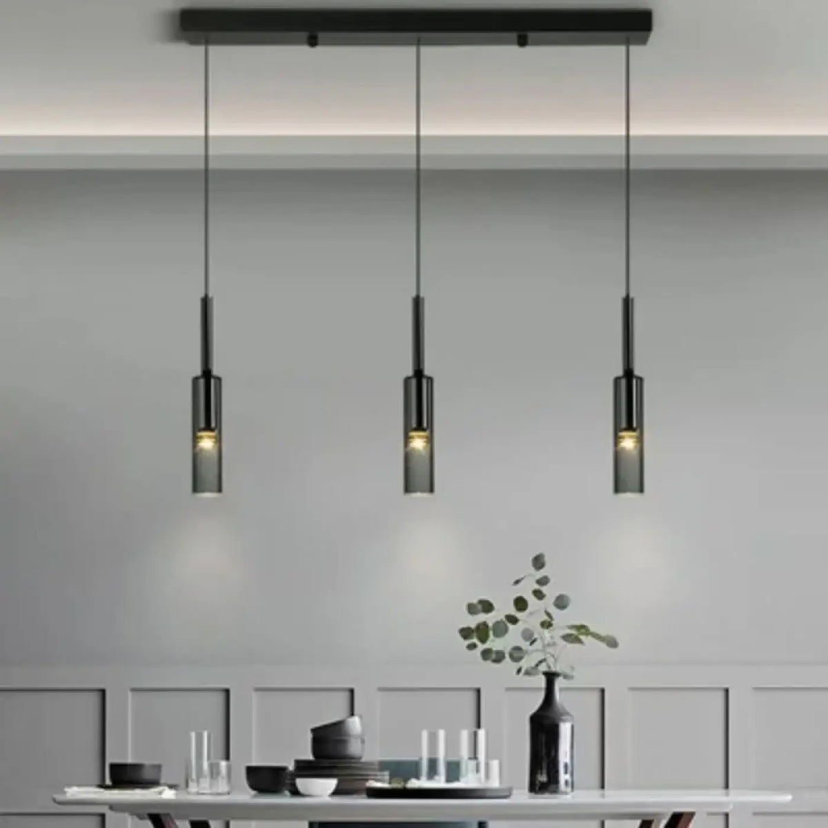Suspension cylindre noir et verre, de 1 à 5 lampes