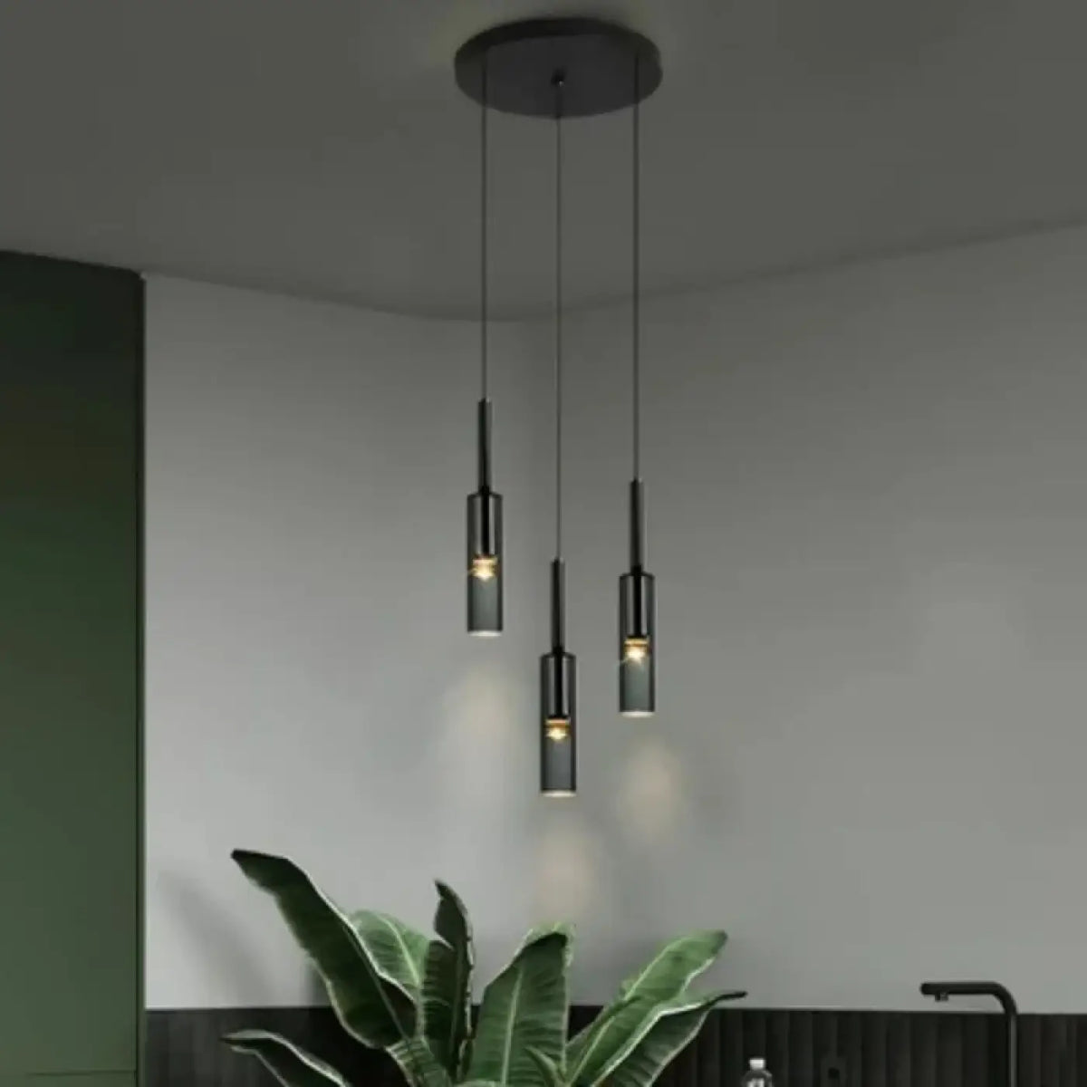 Suspension cylindre noir et verre, de 1 à 5 lampes