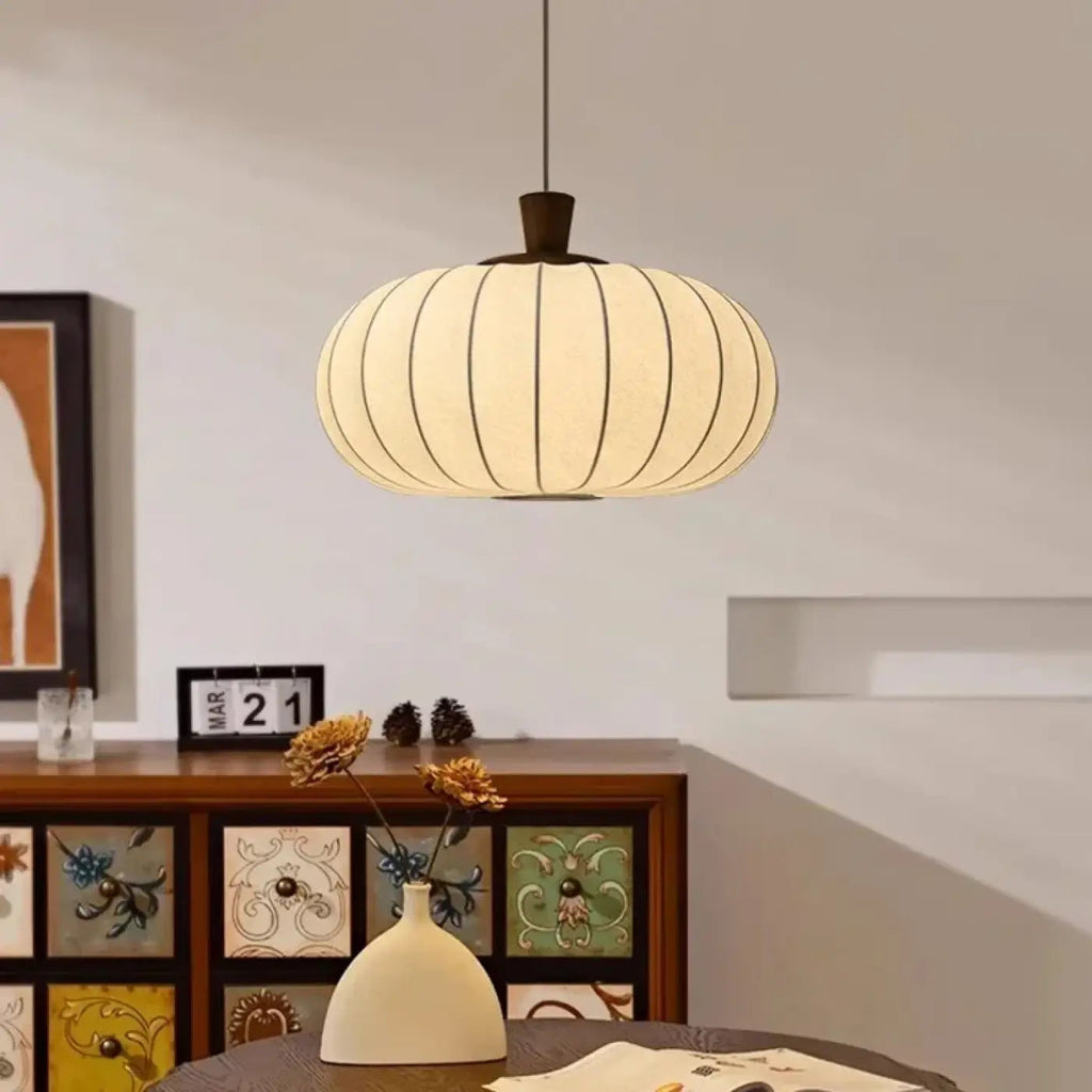 Suspension moderne en tissu nervuré et bois, tailles S et M