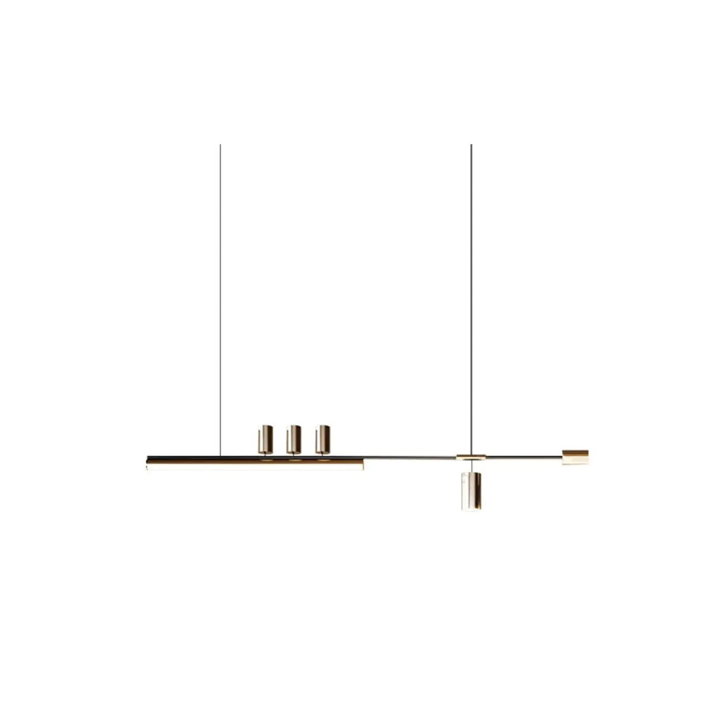 Suspension trois lampes en métal noir et doré, modèles A, B, C