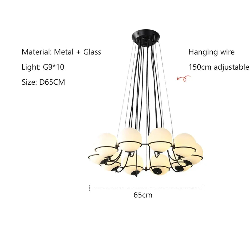 Suspension à globes de verre sur structure en métal noir