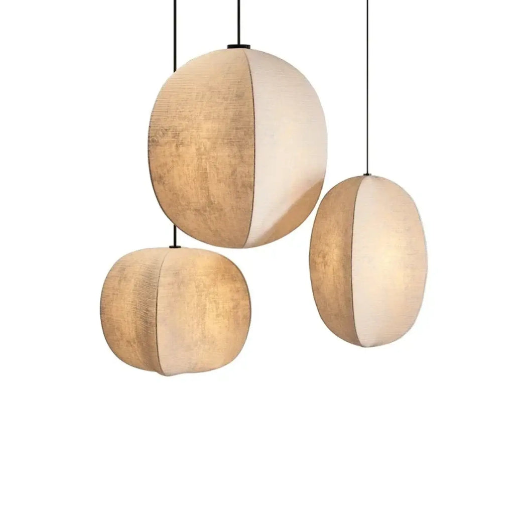 Suspension sphère bicolore, tissu et blanc, trois tailles