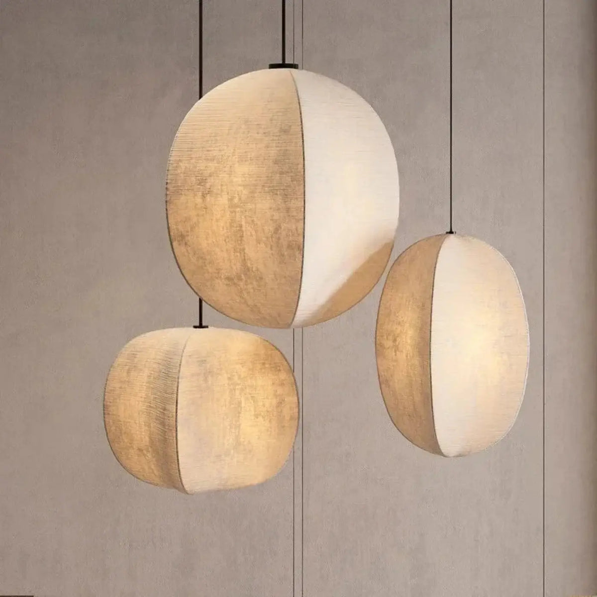 Suspension sphère bicolore, tissu et blanc, trois tailles