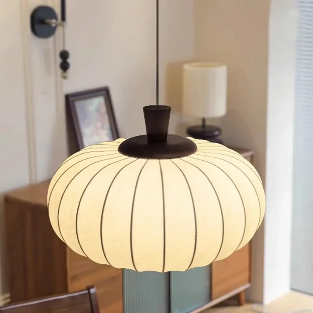 Suspension moderne en tissu nervuré et bois, tailles S et M