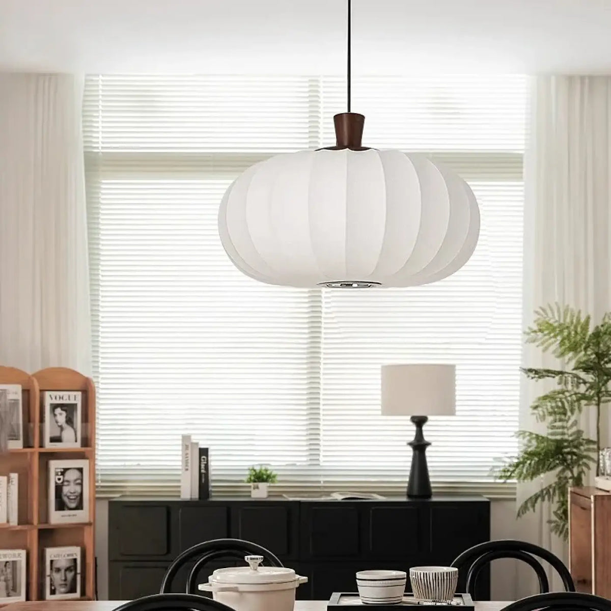 Suspension moderne en tissu nervuré et bois, tailles S et M