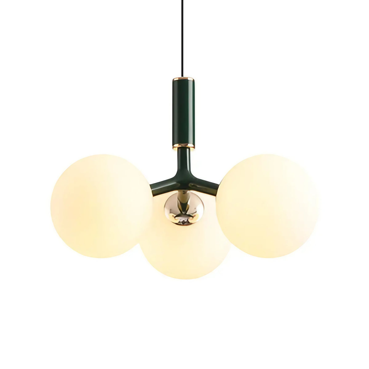 Suspension à trois globes en verre opalin, six coloris, vert