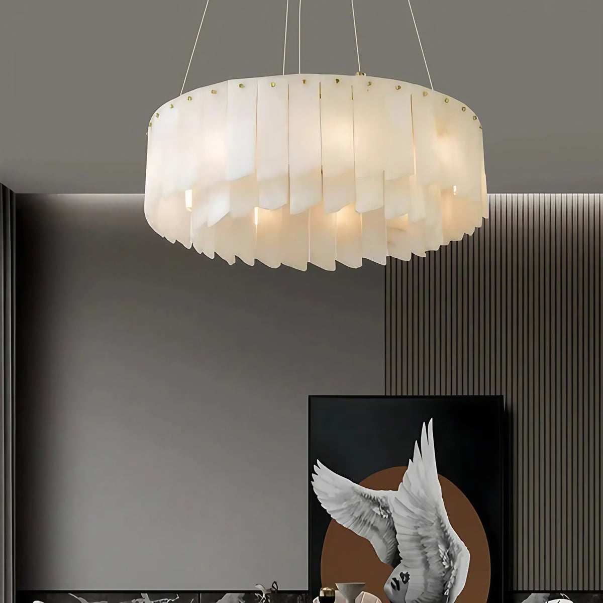 Suspension ronde en verre blanc et doré, tailles S à XL