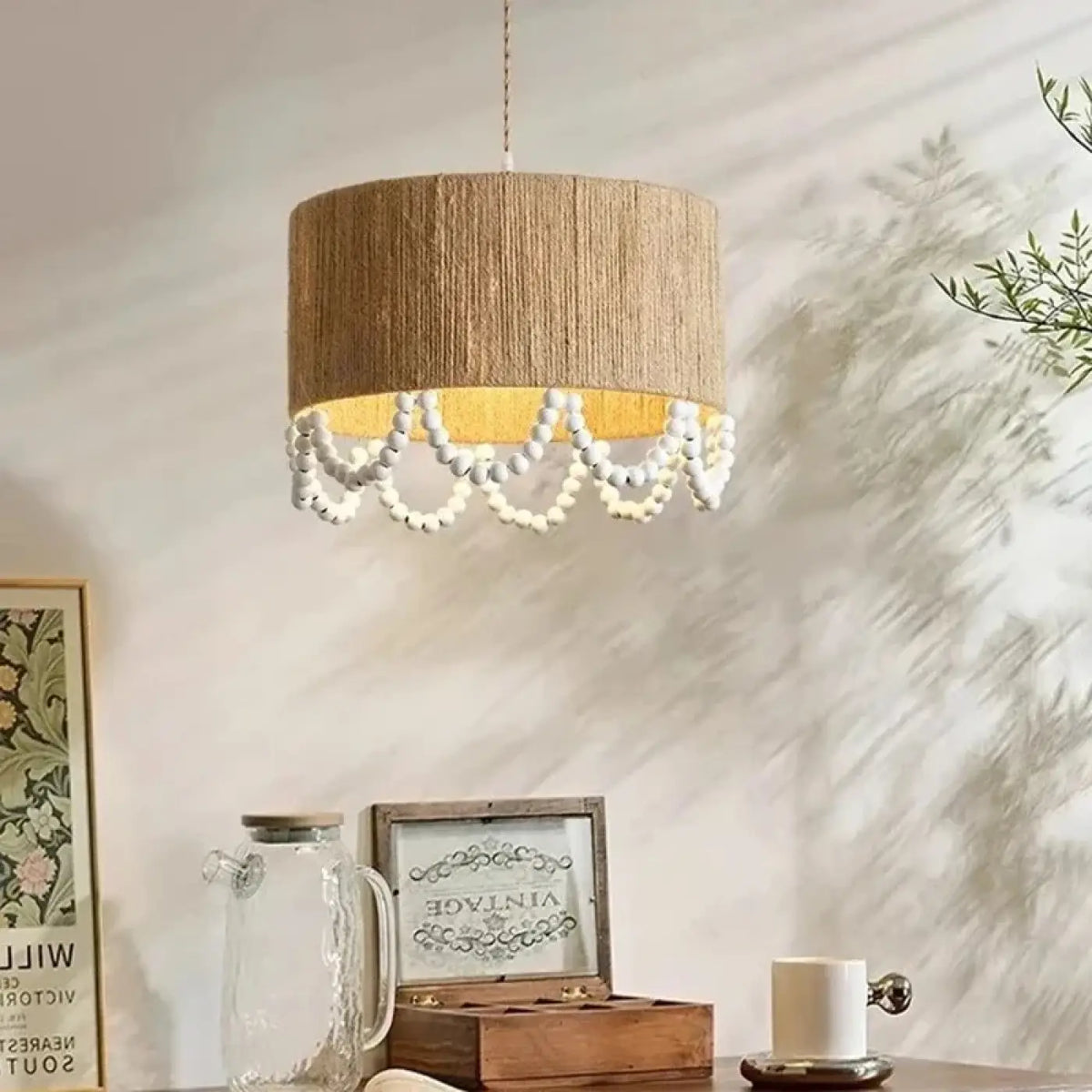 Suspension en chanvre et perles de bois, tailles S, M, L