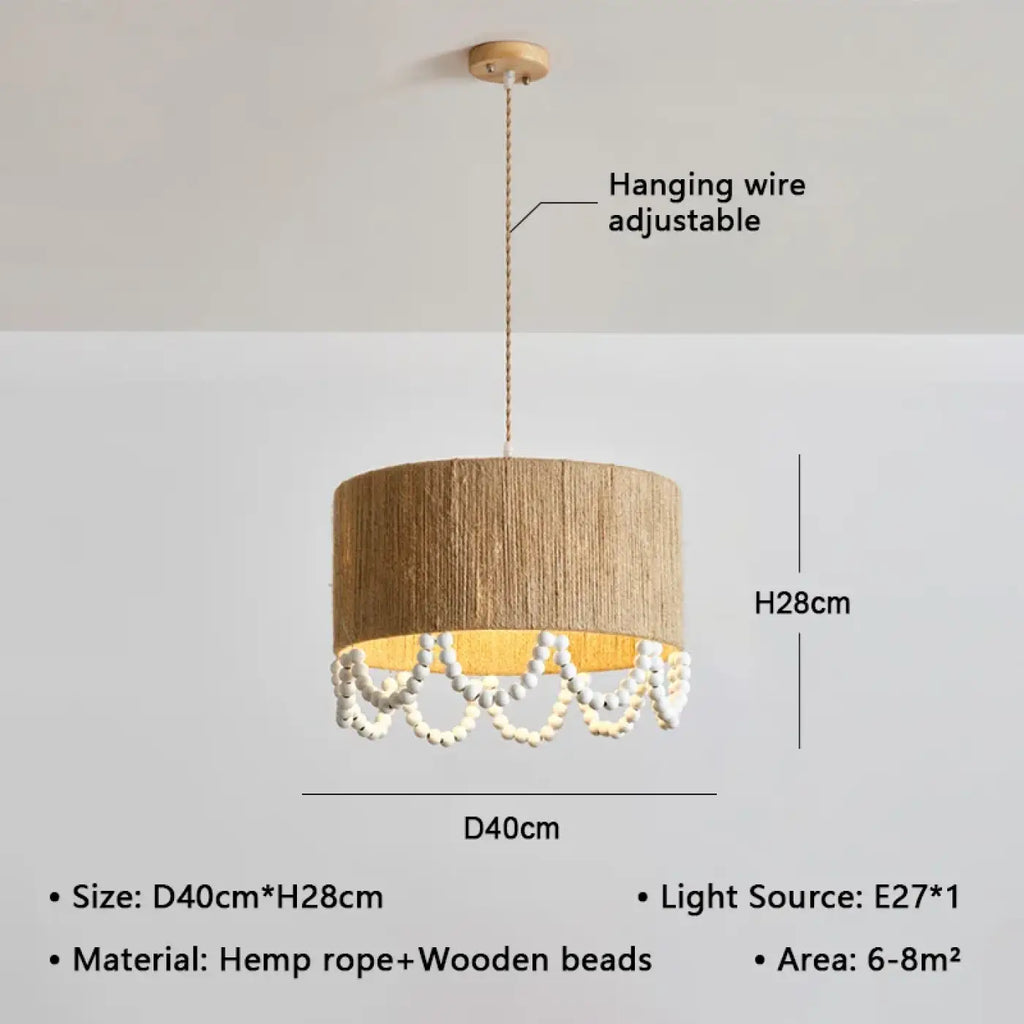 Suspension en chanvre et perles de bois, tailles S, M, L