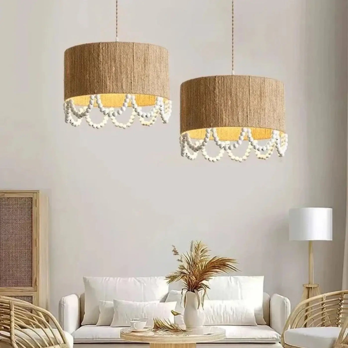 Suspension en chanvre et perles de bois, tailles S, M, L