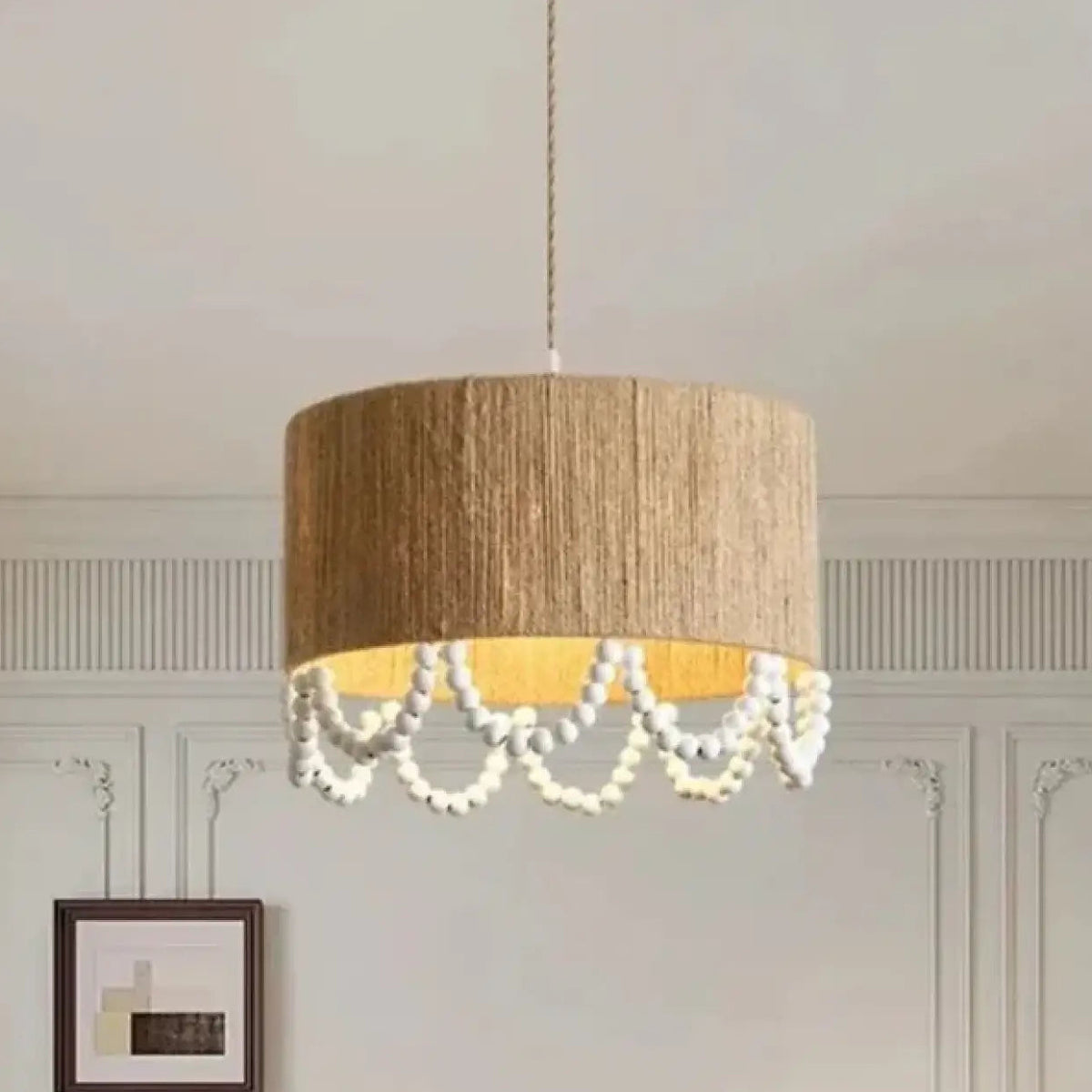 Suspension en chanvre et perles de bois, tailles S, M, L