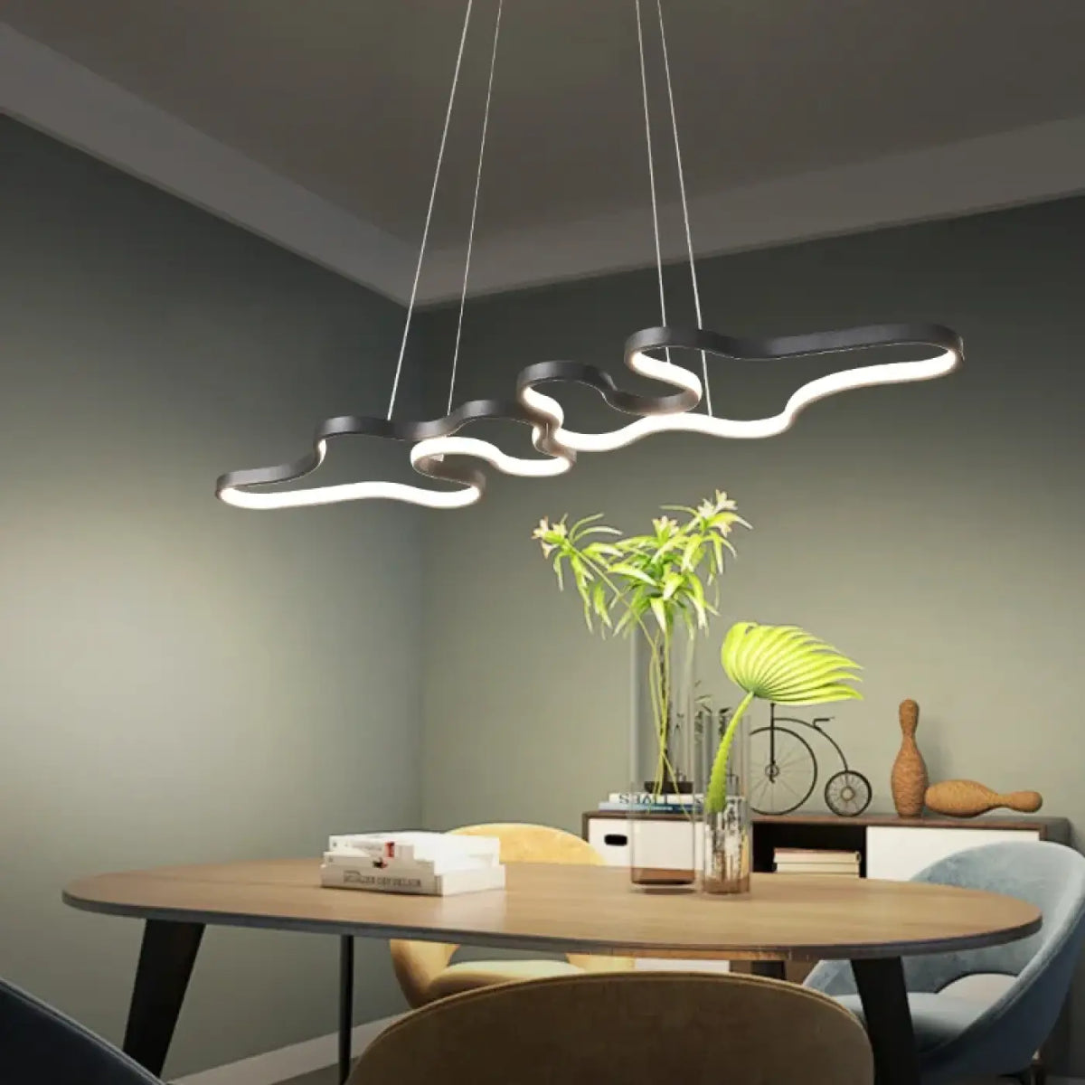 Suspension ondulée à lumière intégrée, gris ou noir