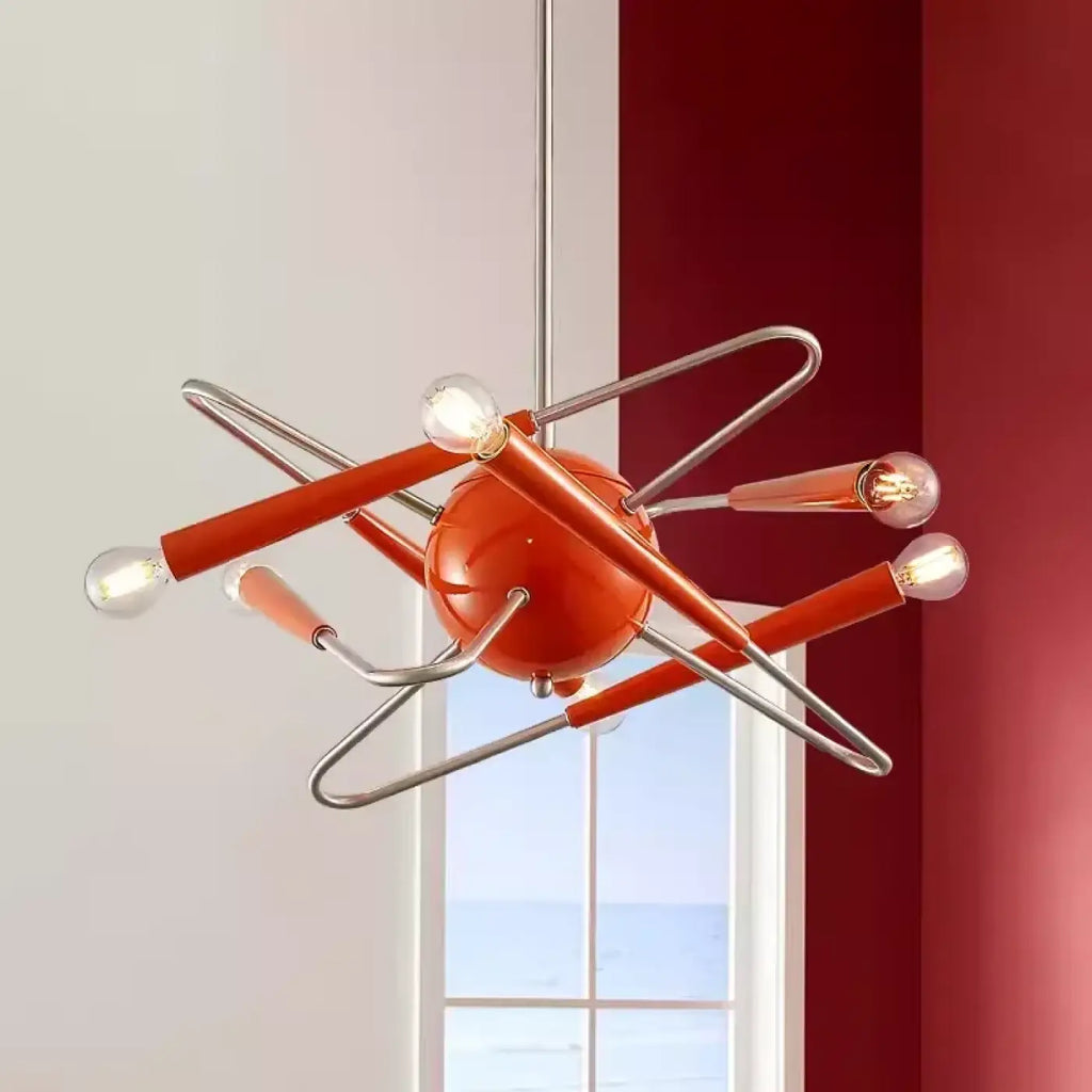 Suspension orange au style Sputnik, à plusieurs bras