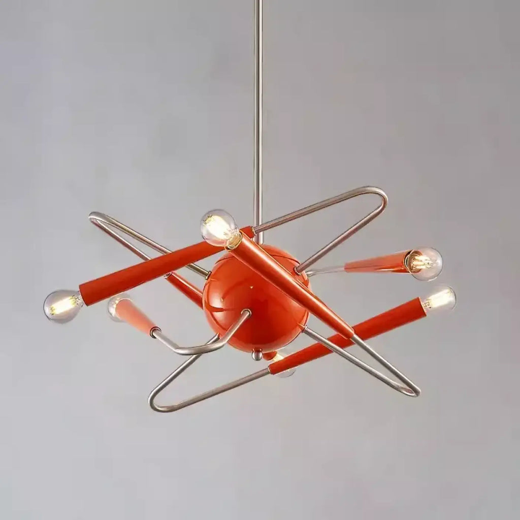 Suspension orange au style Sputnik, à plusieurs bras