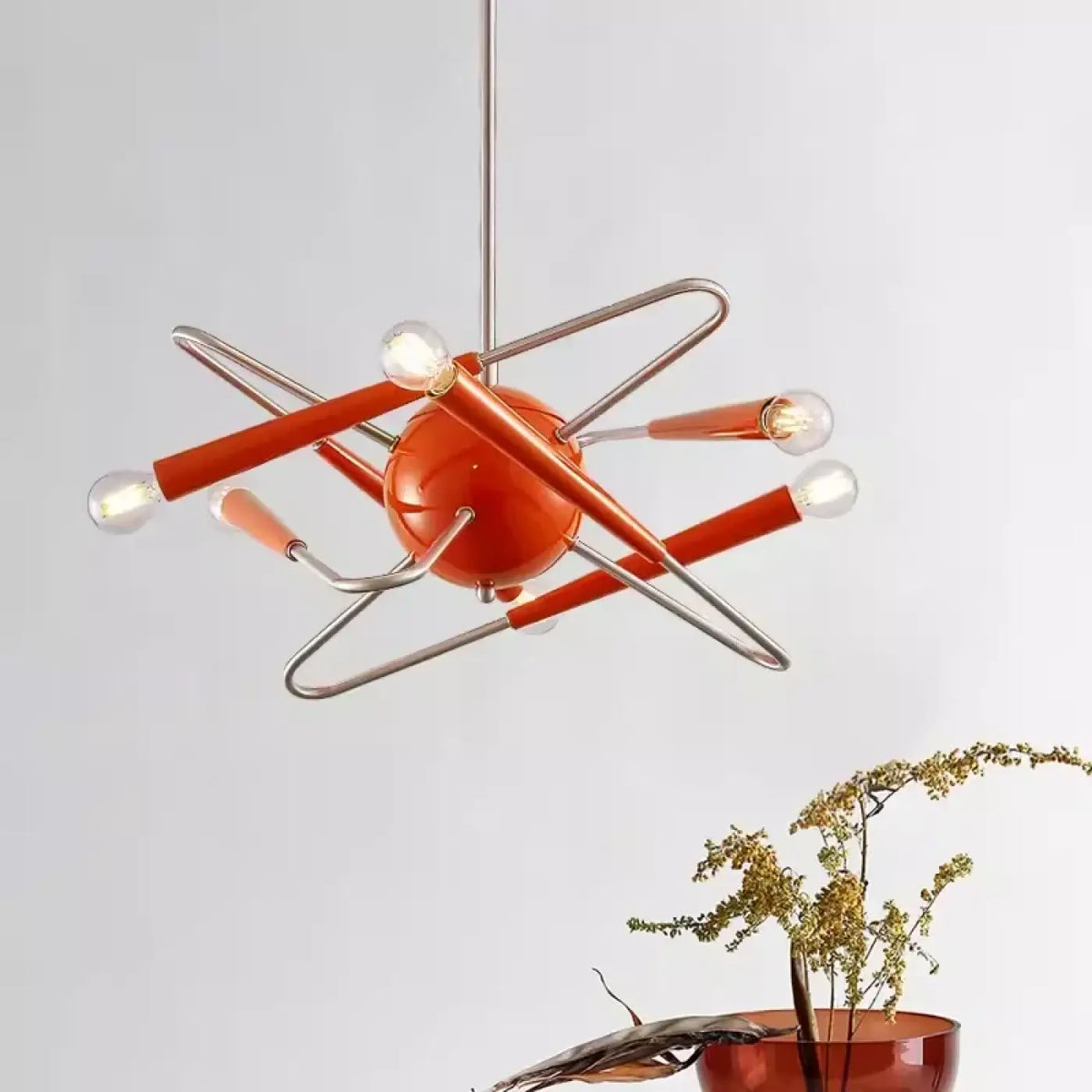 Suspension orange au style Sputnik, à plusieurs bras