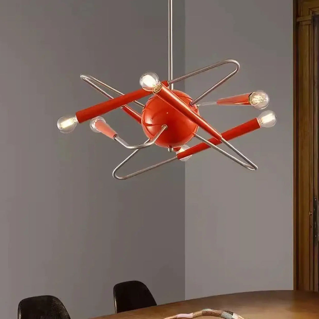 Suspension orange au style Sputnik, à plusieurs bras