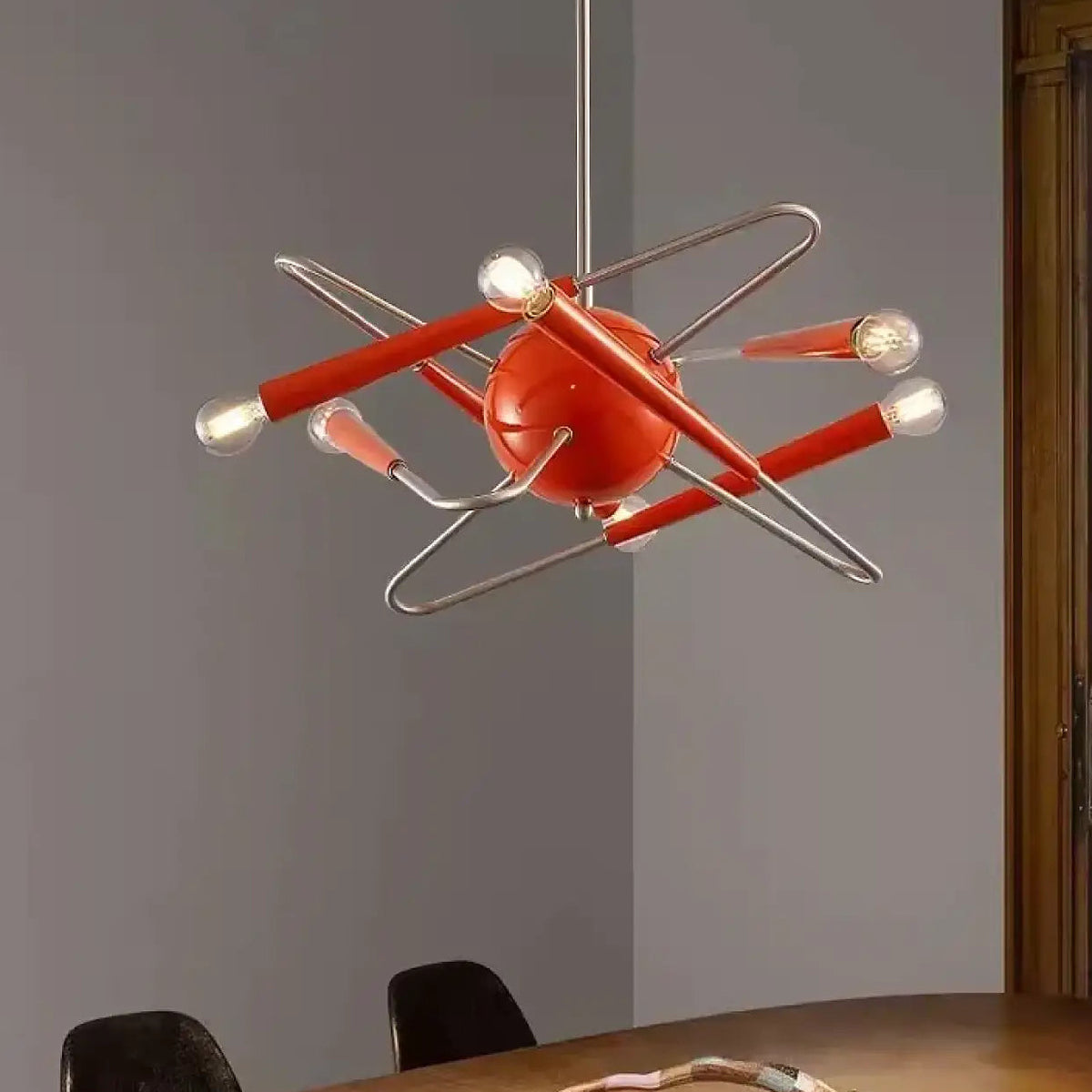 Suspension orange au style Sputnik, à plusieurs bras