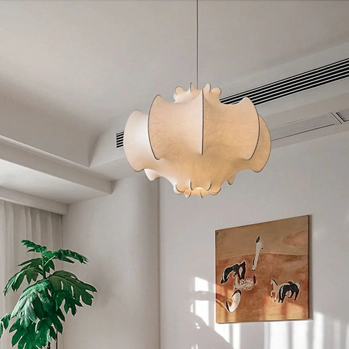 Suspension en tissu sculpté blanc, forme organique, tailles S à XL