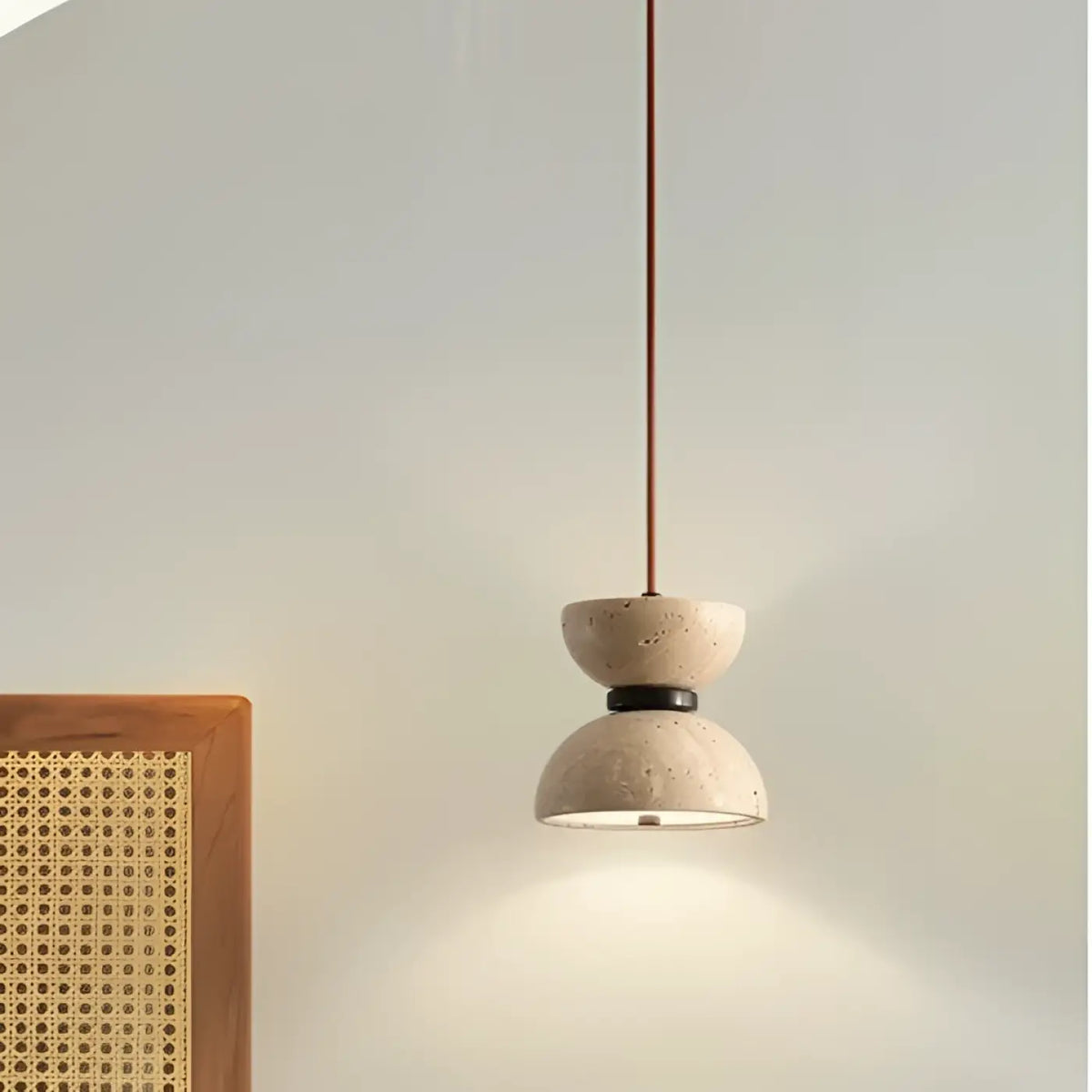 Suspension LED en pierre beige, ligne épurée, blanc chaud ou froid
