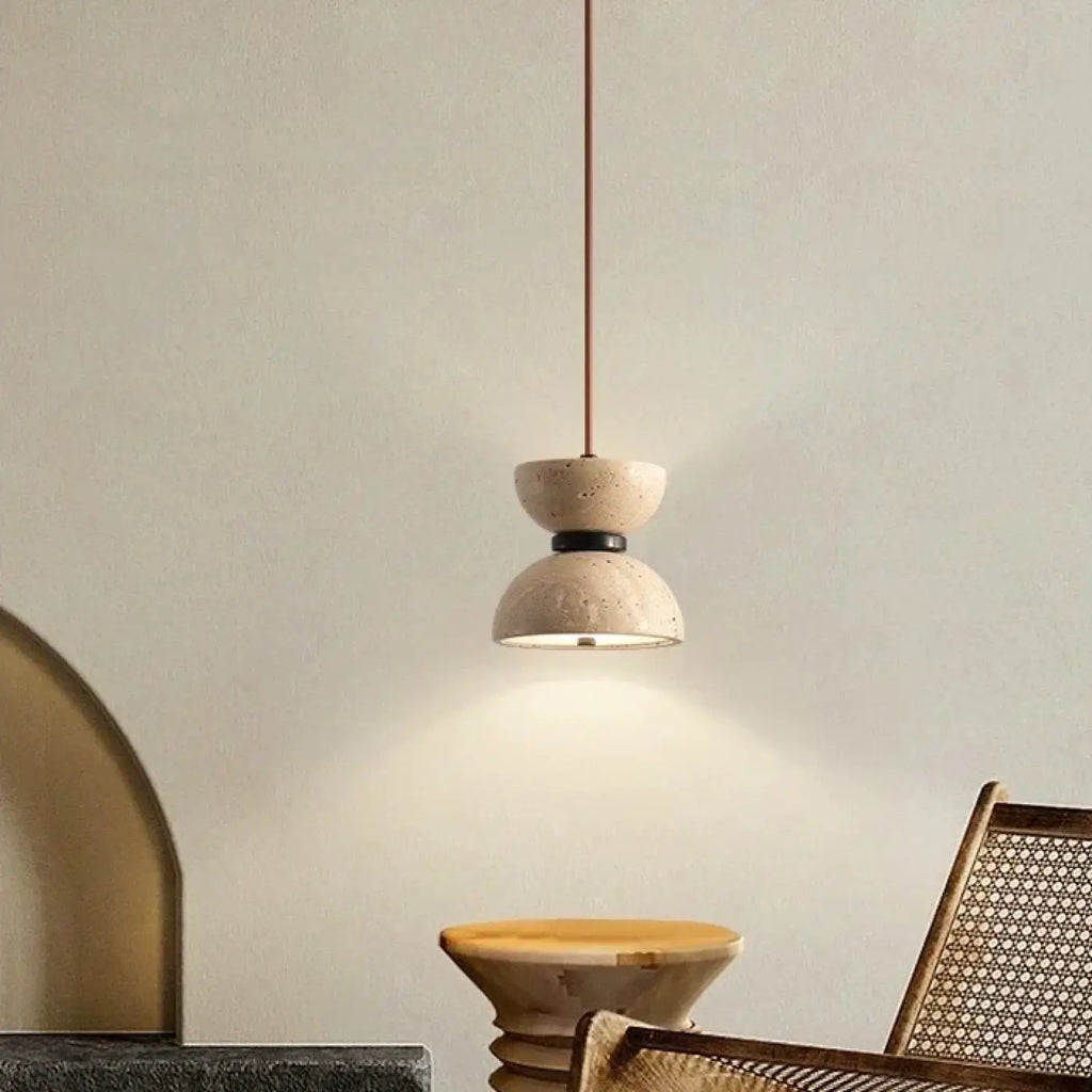 Suspension LED en pierre beige, ligne épurée, blanc chaud ou froid