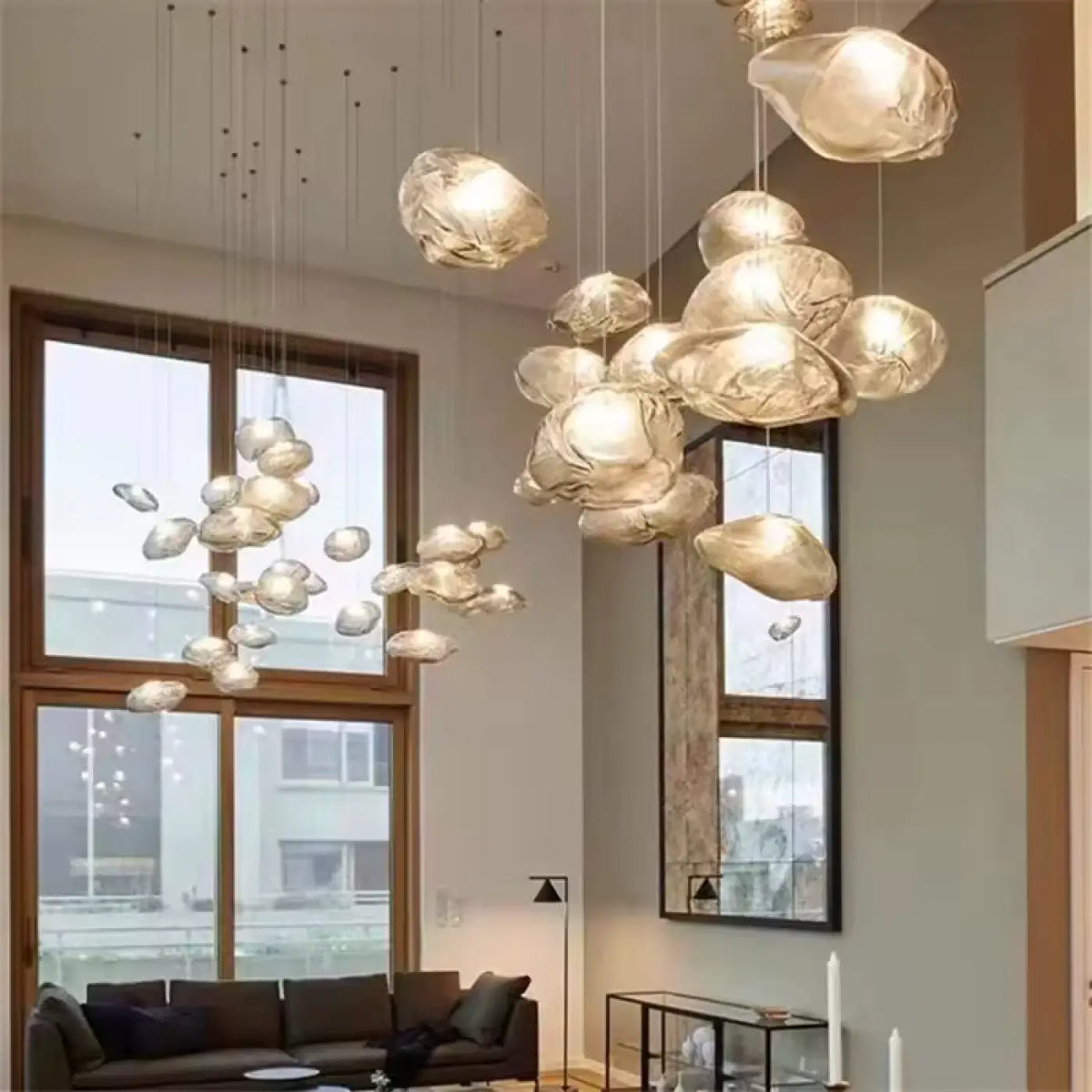 Suspension sculpturale en verre texturé, trois coloris, tailles S à L