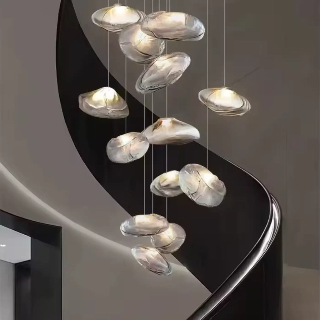 Suspension sculpturale en verre texturé, trois coloris, tailles S à L