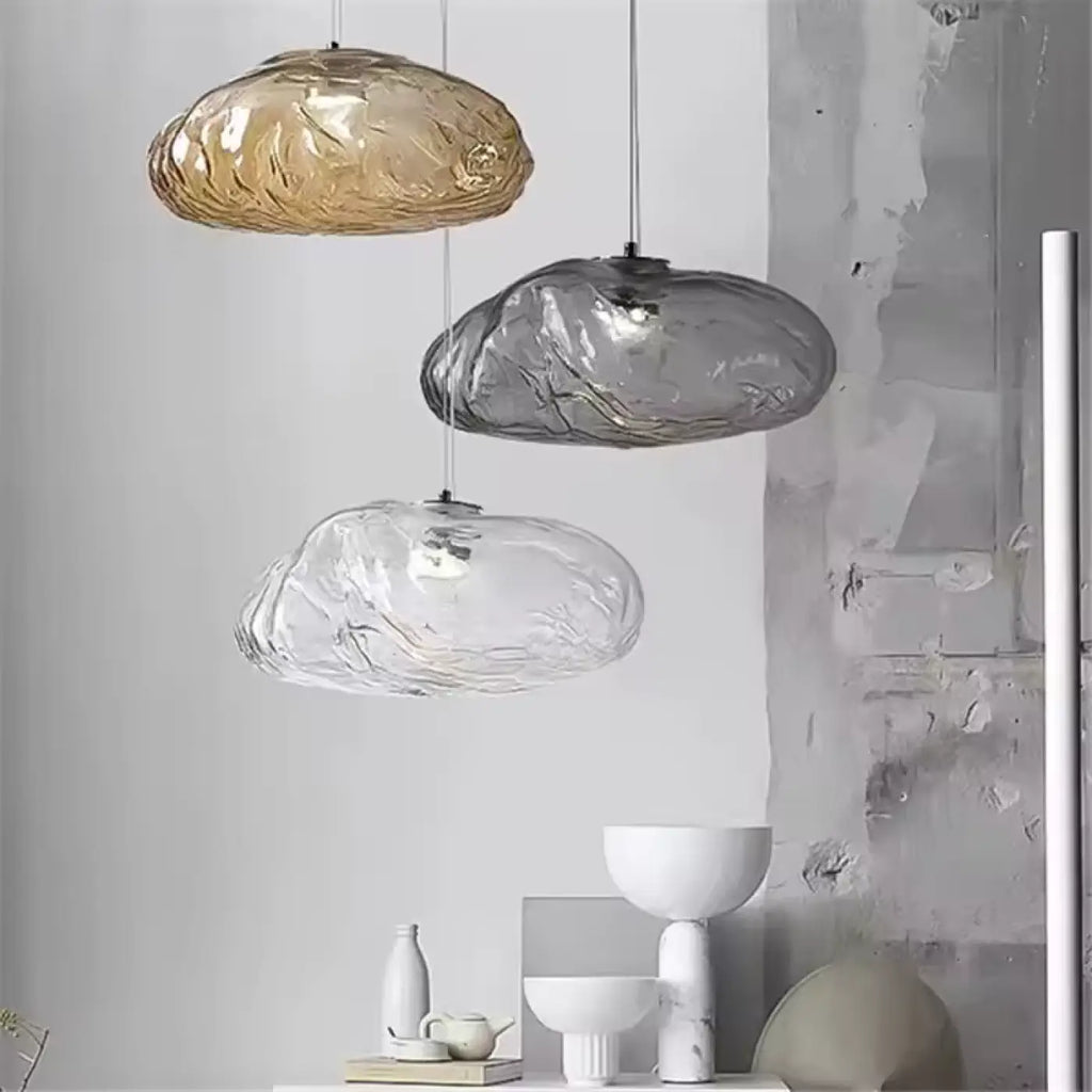 Suspension sculpturale en verre texturé, trois coloris, tailles S à L