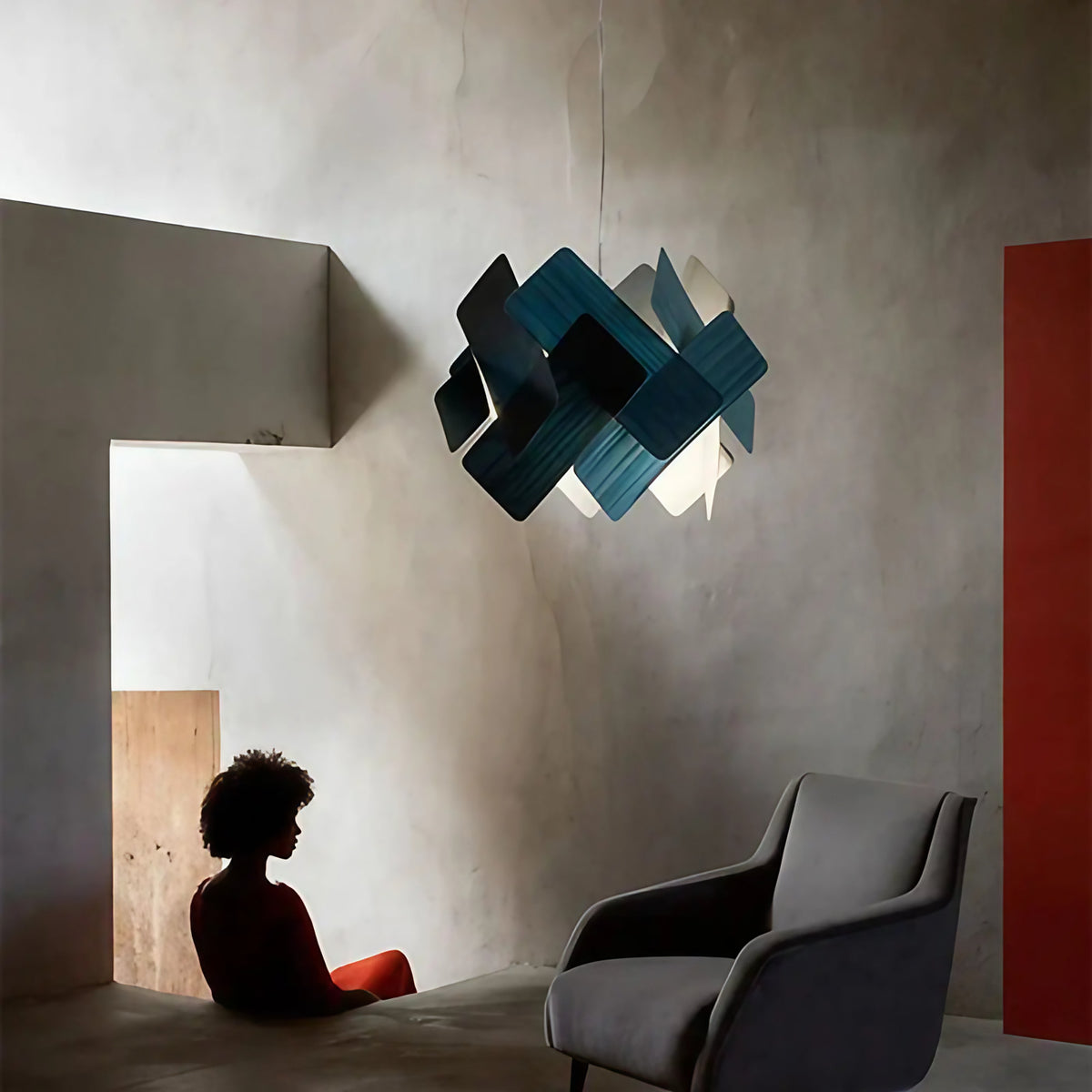 Suspension sculpturale LED contemporaine, cinq coloris