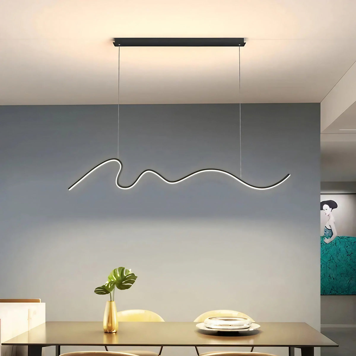 Suspension sinueuse minimaliste, blanche ou noire