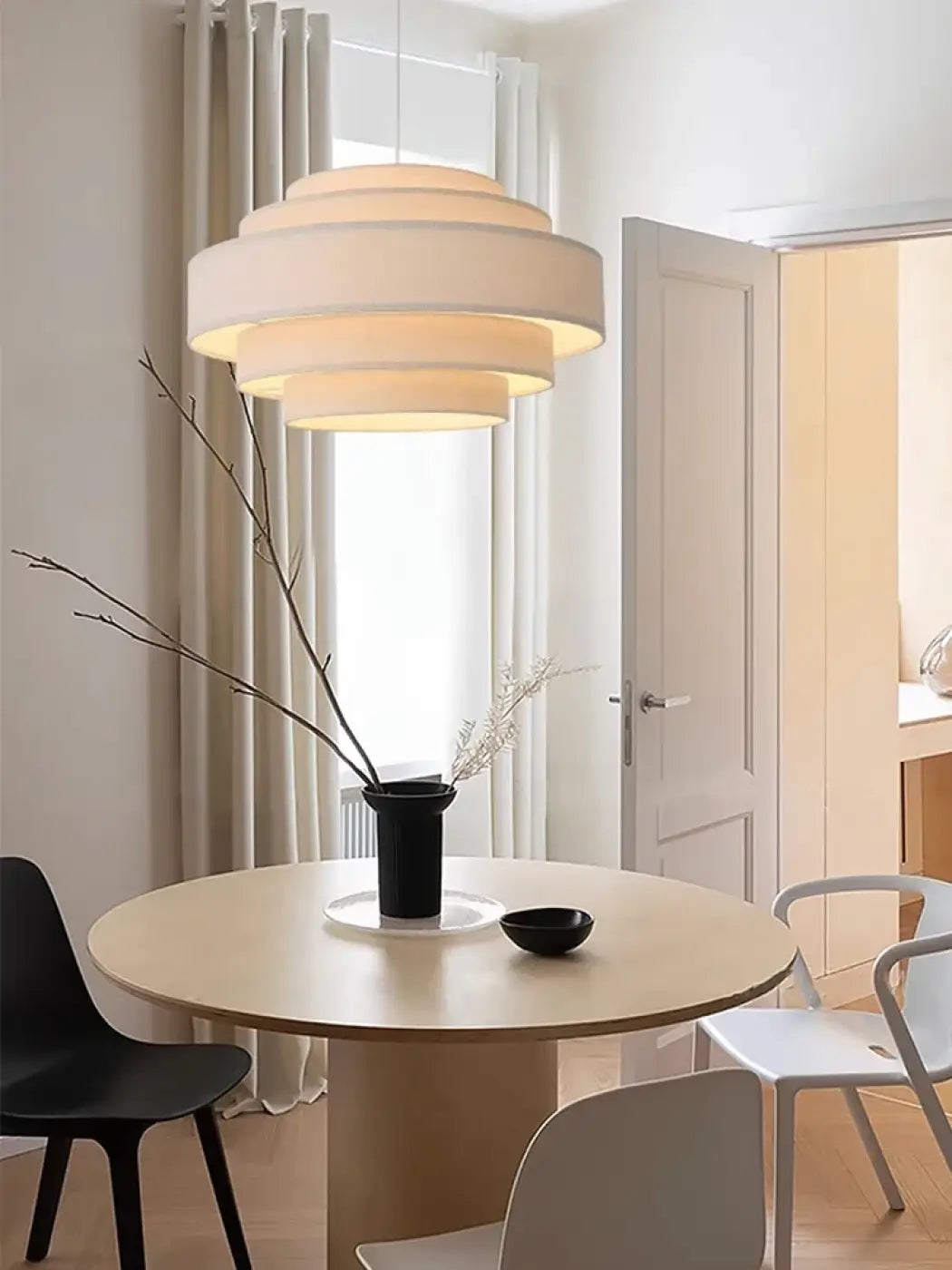 Suspension en tissu à étages concentriques, blanc ou beige, beige